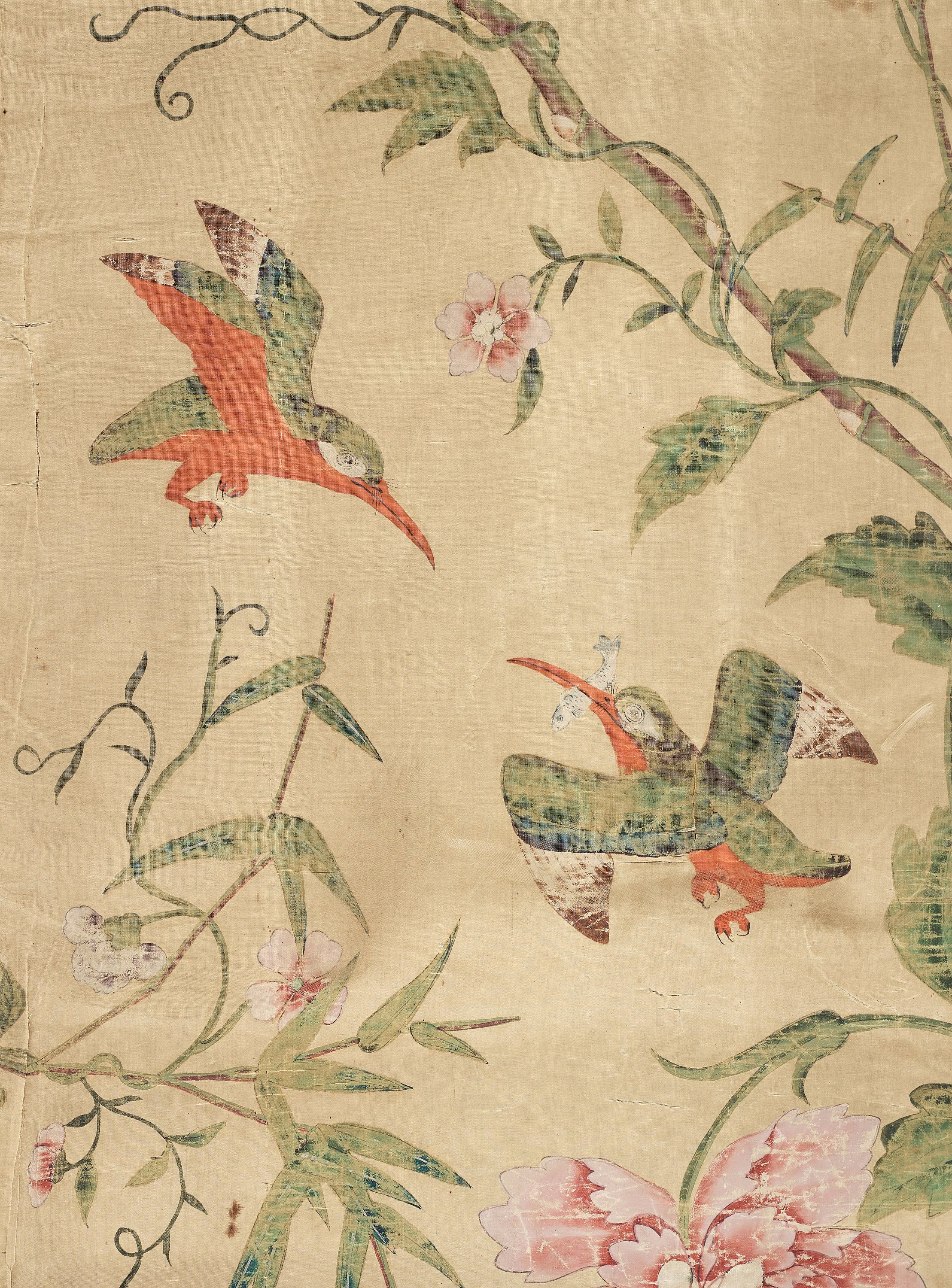 A set of four Chinese wall paper panels