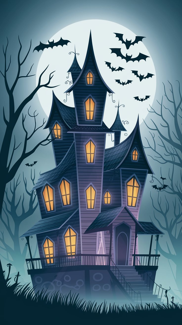 Scary Mansion with Dimly lit Windows