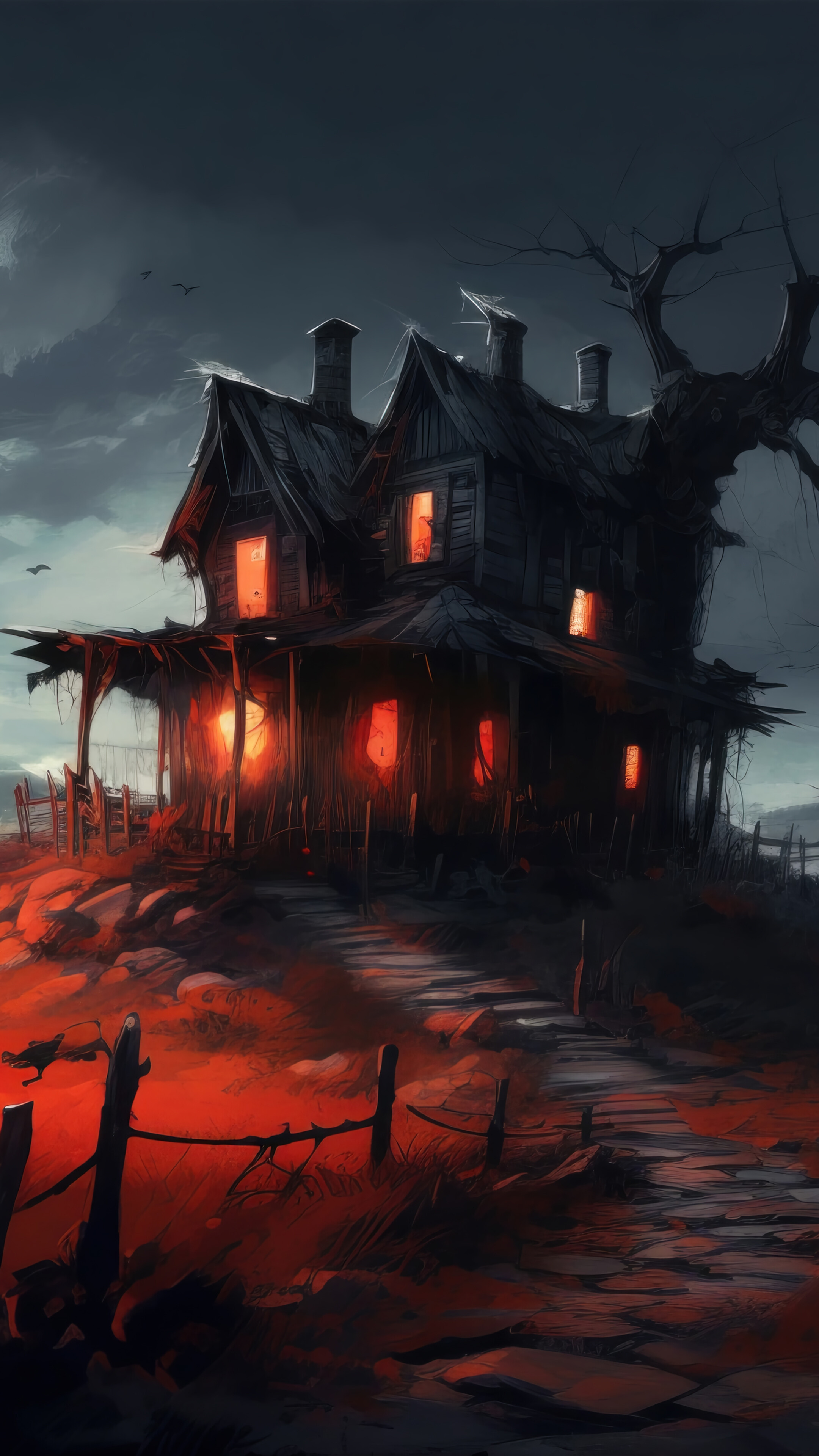 Scary House Halloween Night Moon