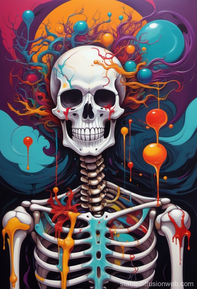 Vibrant Skeleton in Surreal Drip Pop