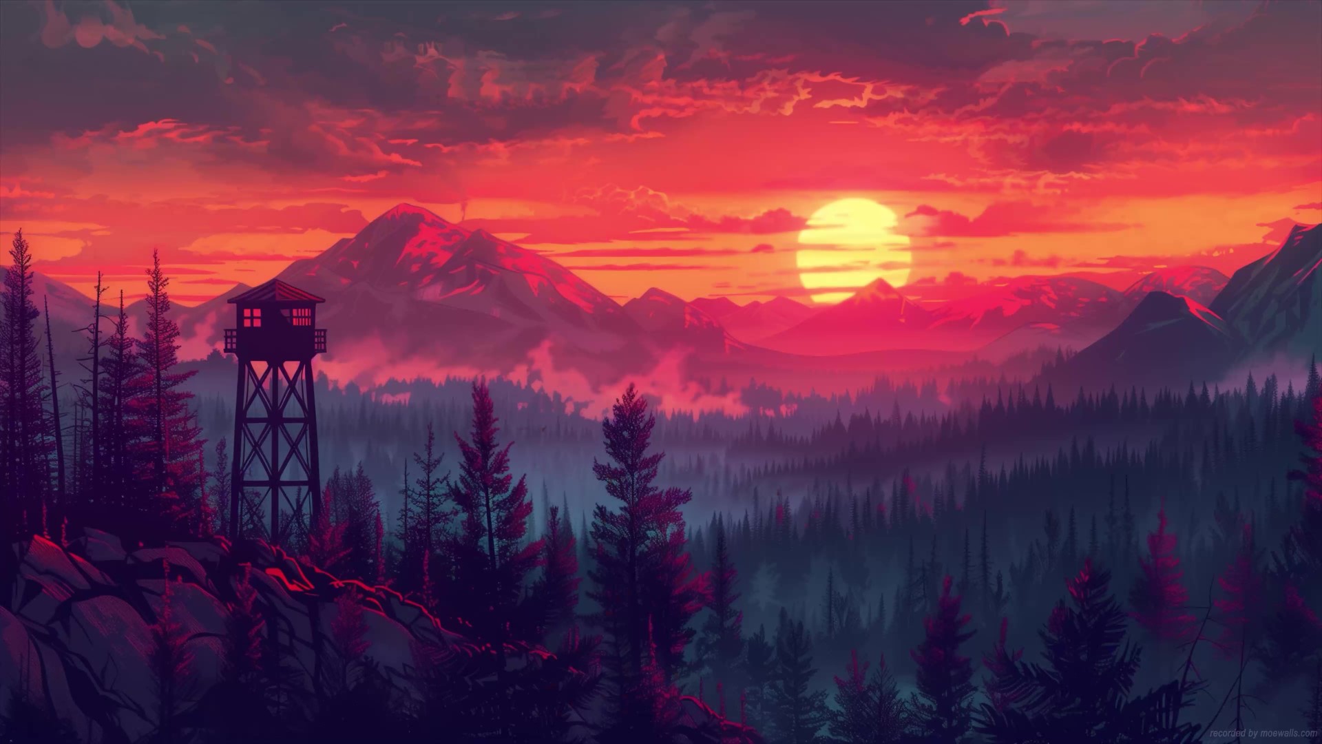 Firewatch Tower Sunset Live Wallpaper