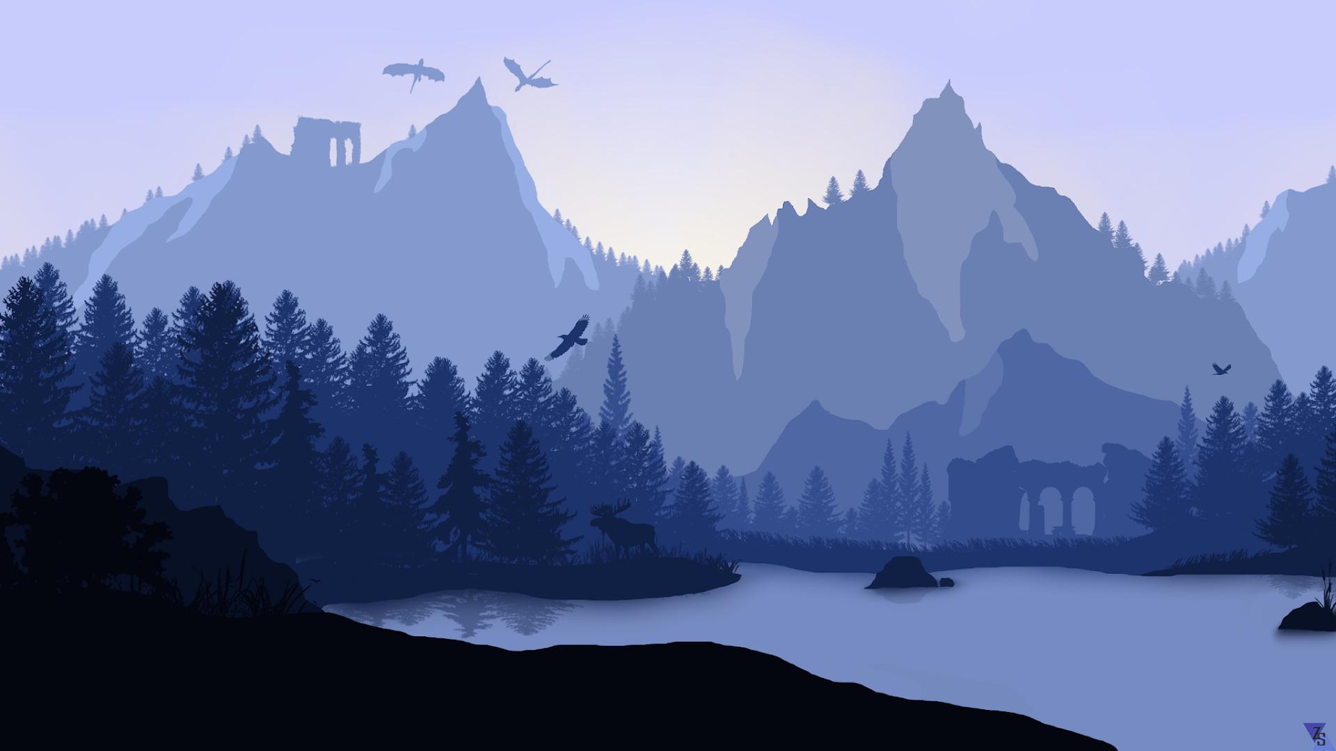 Minimalistic mystical mountains 1920 x