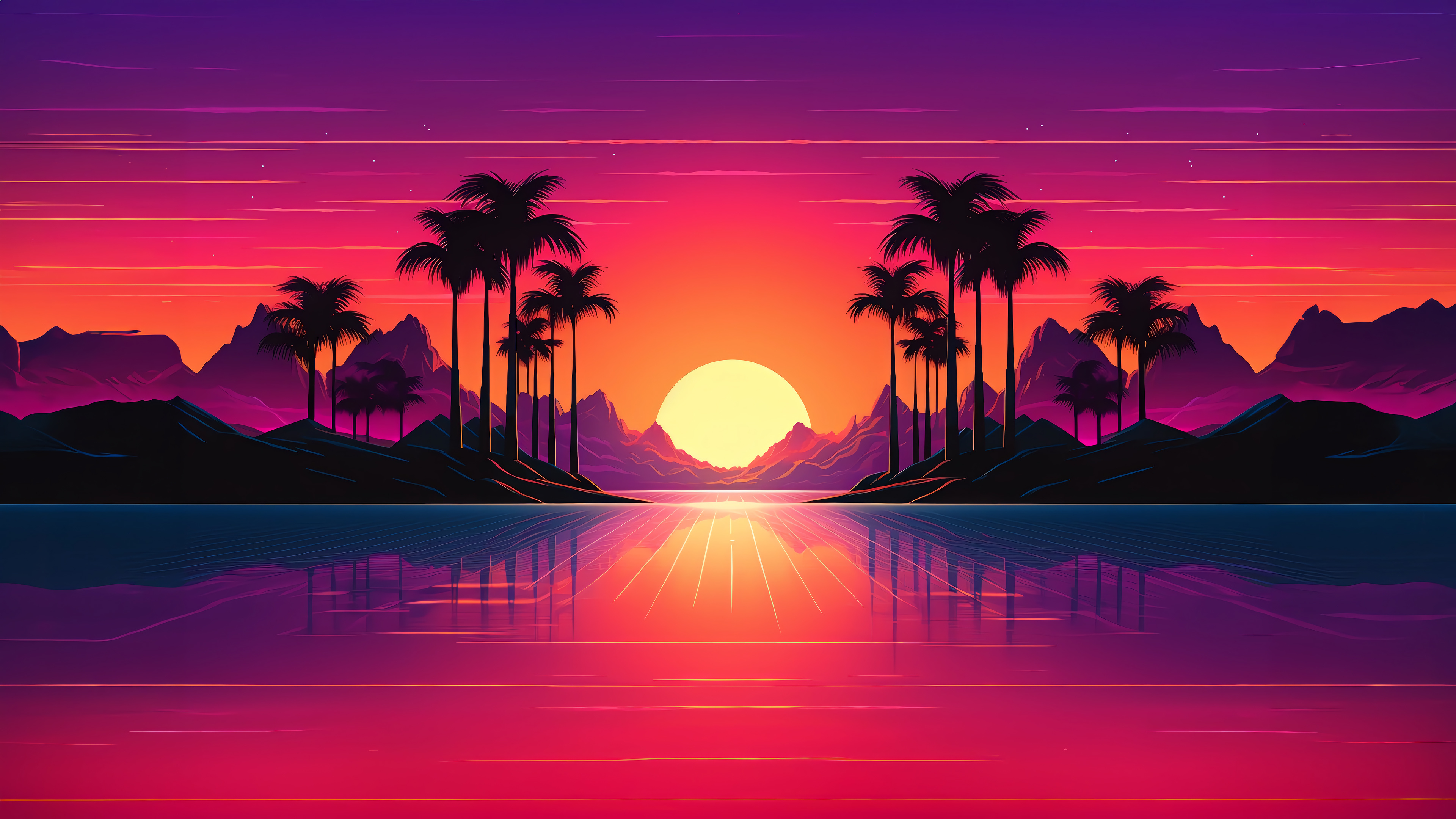 Sunset Palm Tree Retrowave Wallpaper 4K