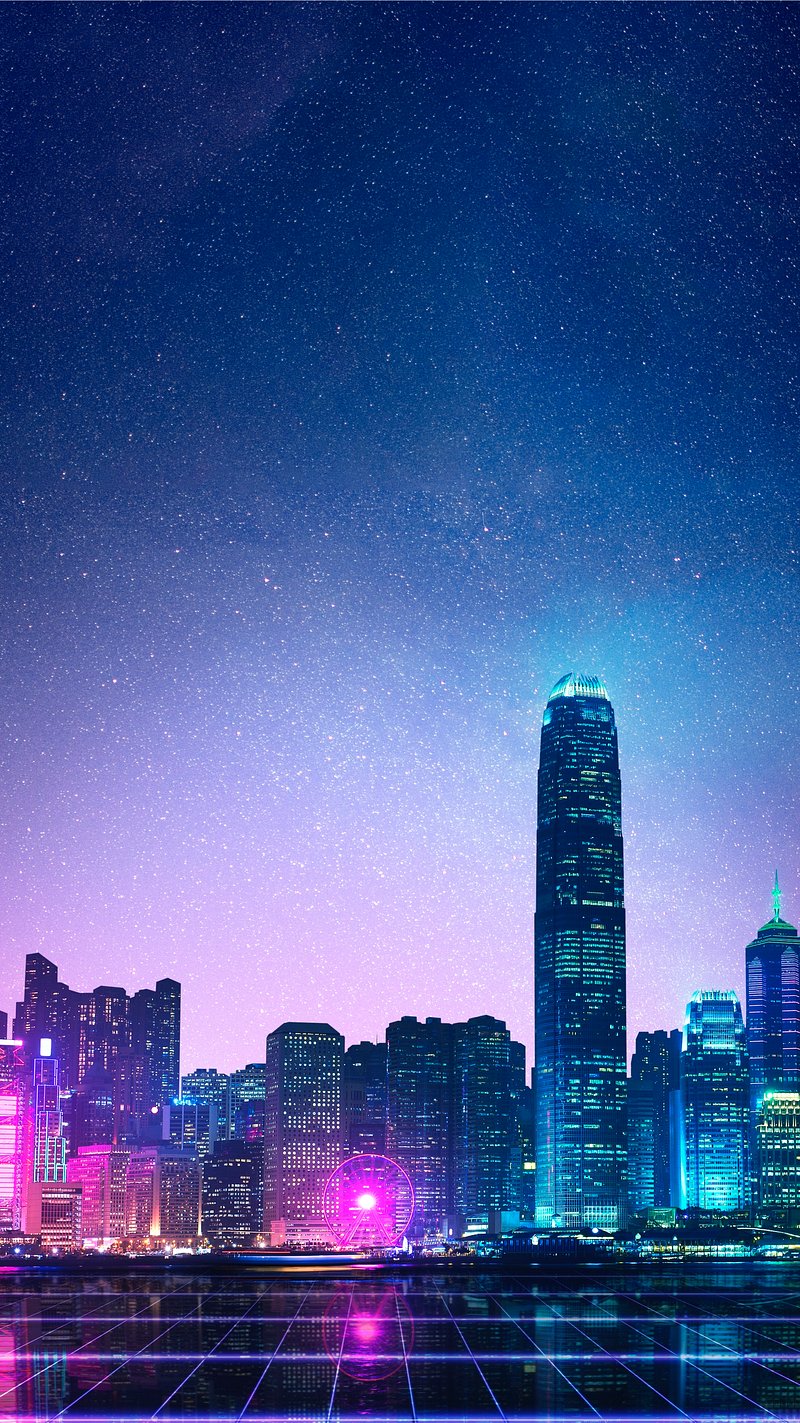 Night city phone wallpaper, cityscape