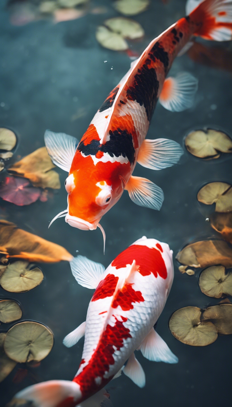 Two koi fish of opposite colors, one