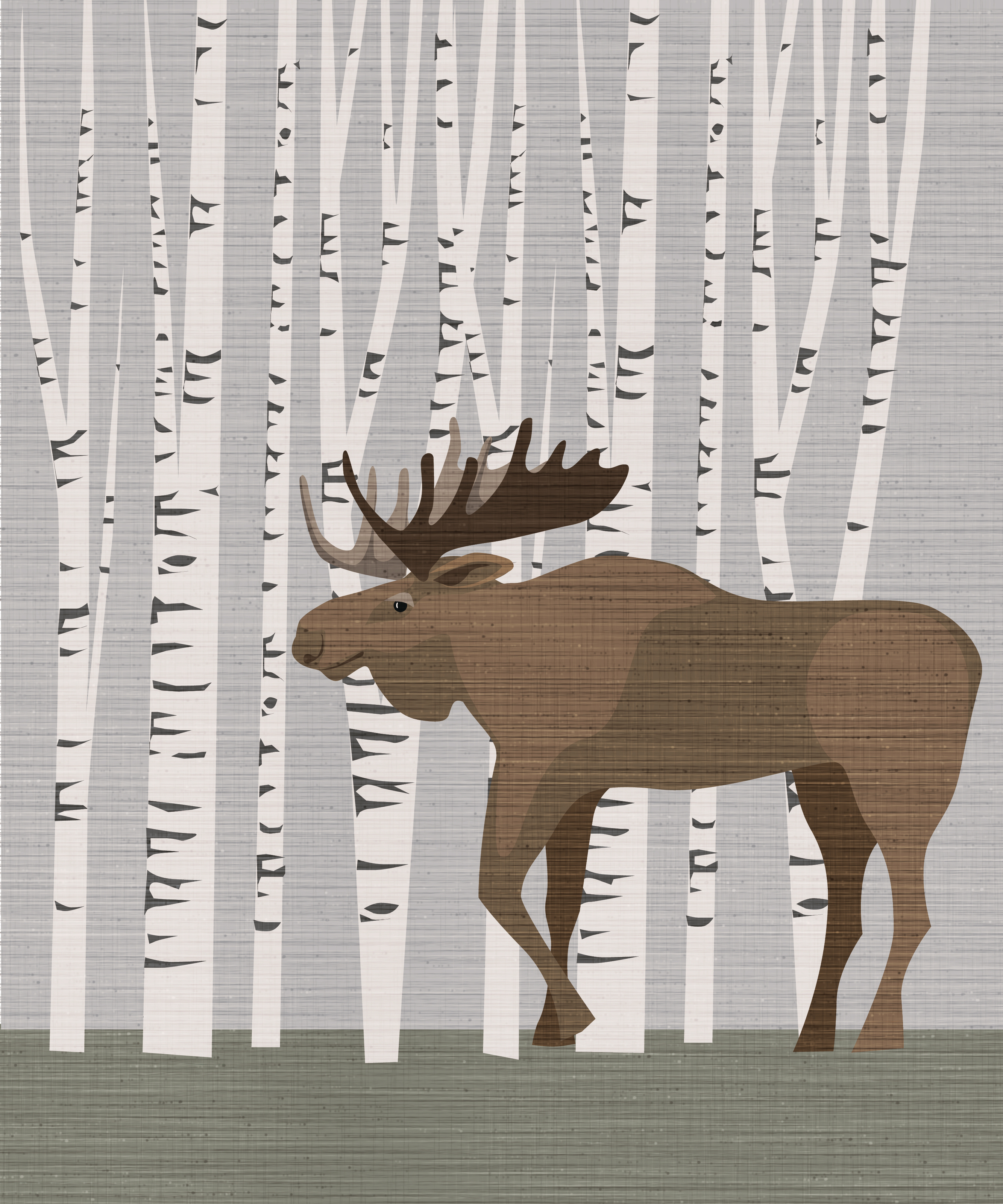 Moose in Birch Tree Forest Mural