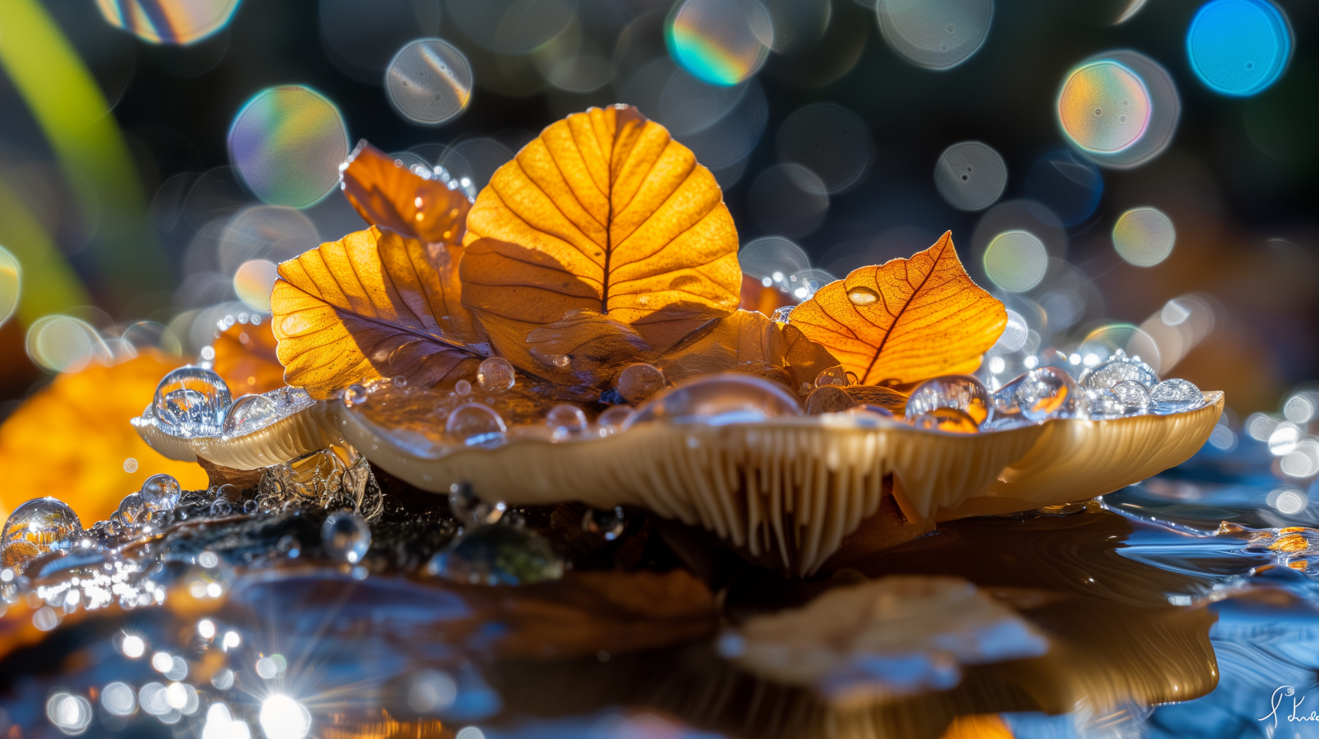 Golden Leaf & Dewdrops HD Wallpaper