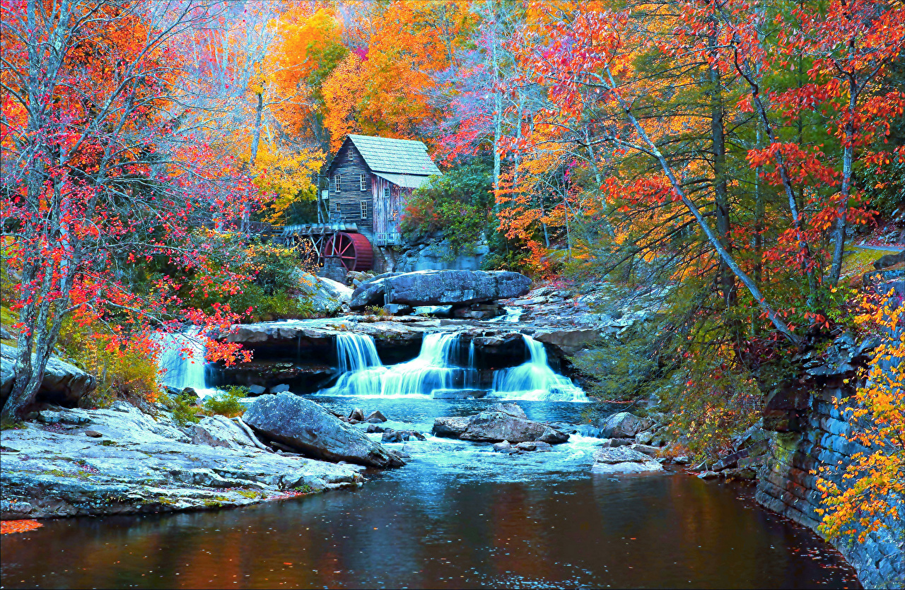 Park Autumn Nature Waterfalls Parks river