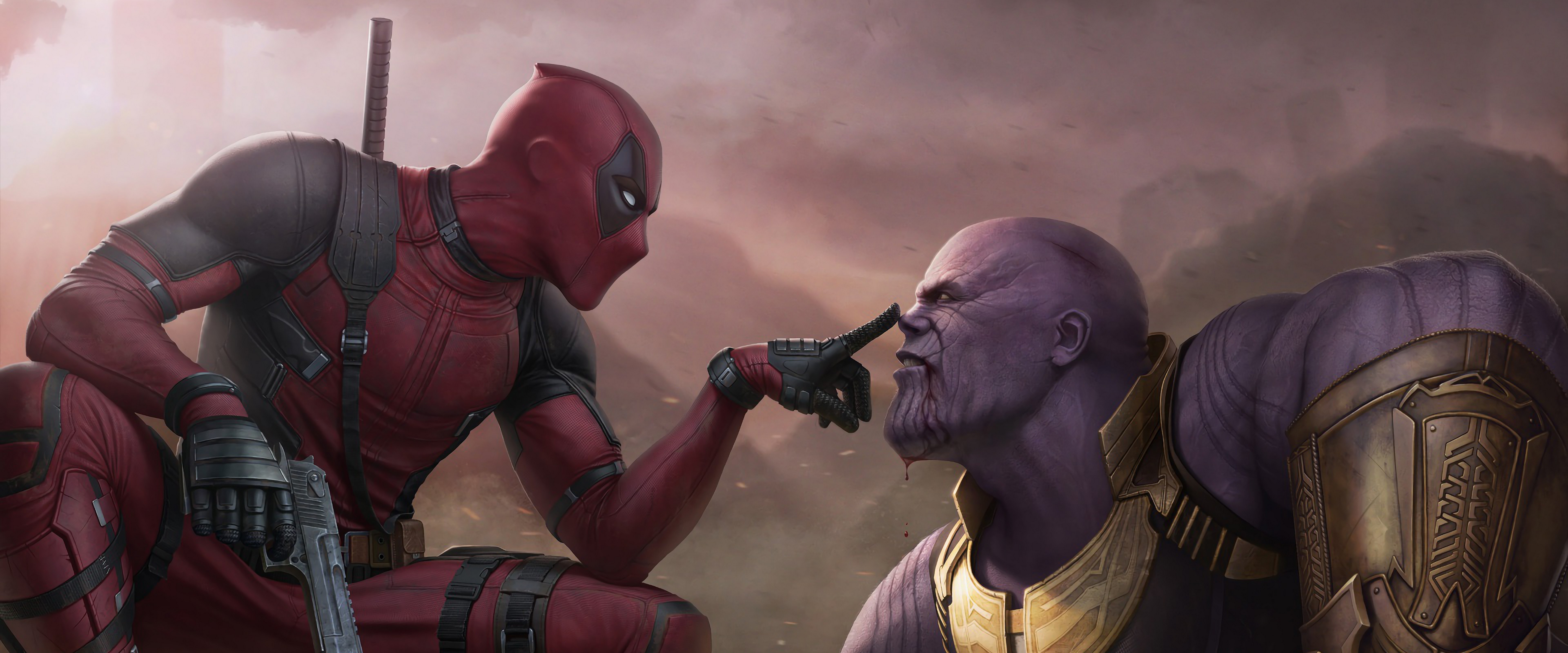 Deadpool vs. Thanos 4K Wallpaper