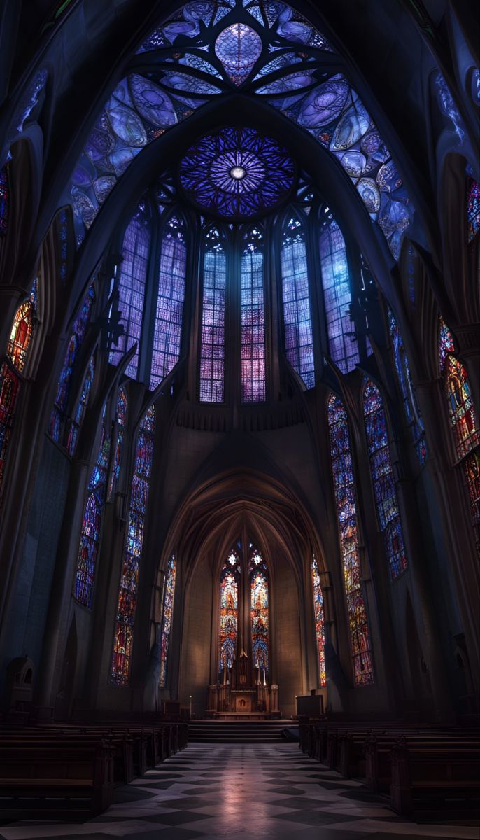 Gothic cathedral stained glass interior