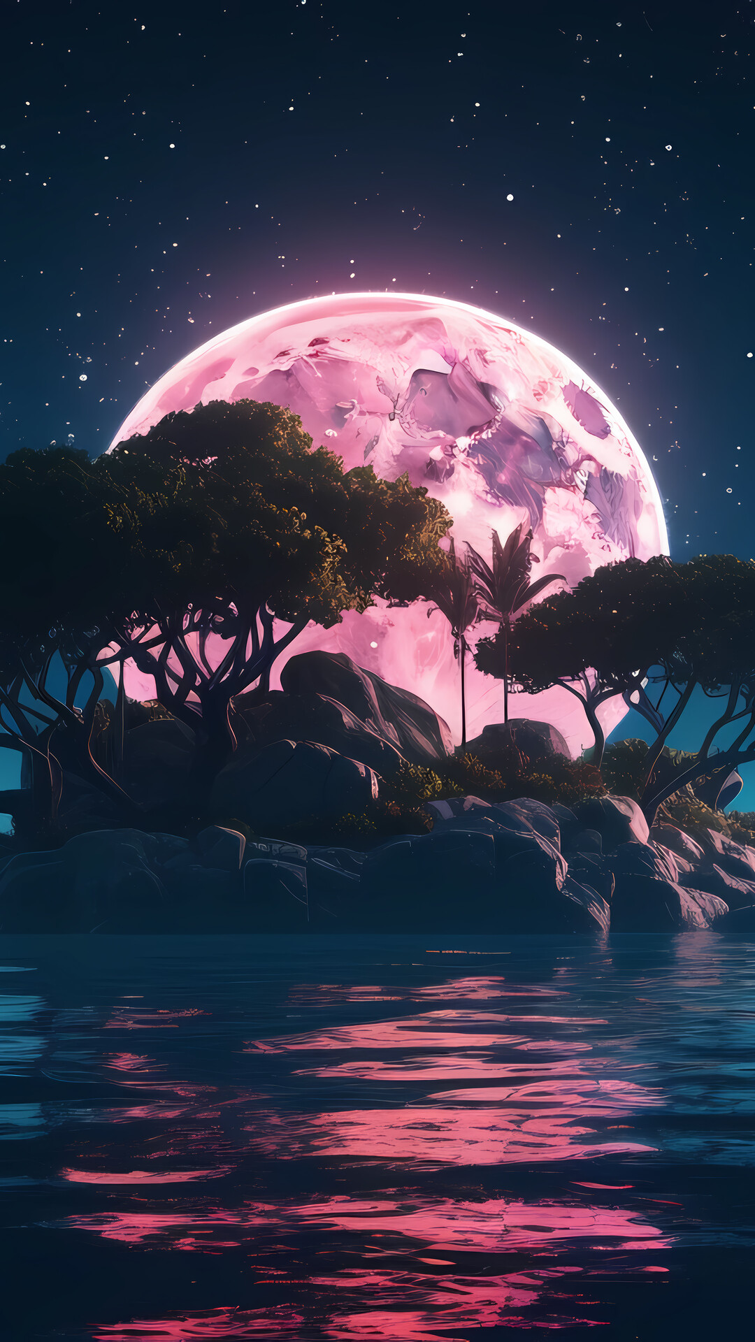Island Night Moon 4K Wallpaper iPhone