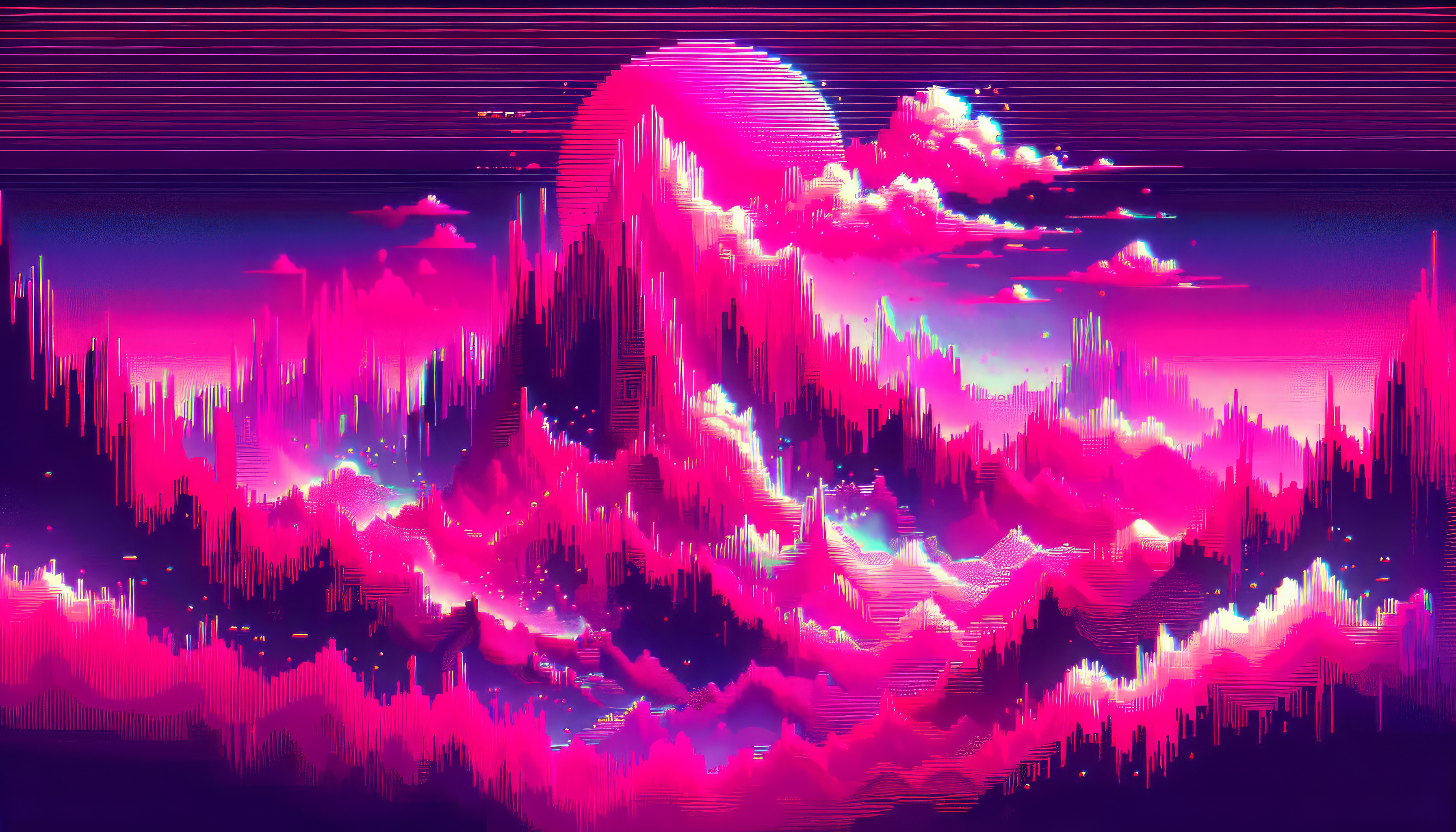 Hot Pink Neon Landscape HD Wallpaper