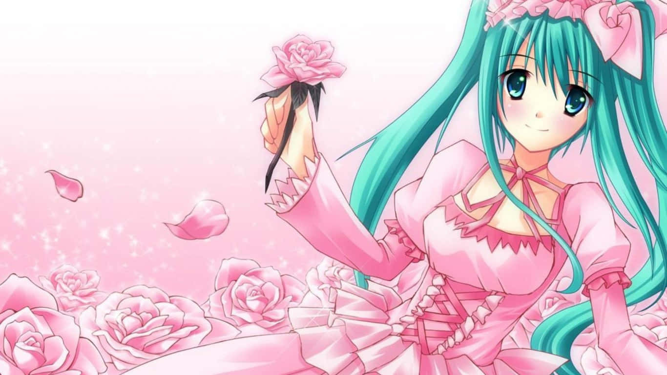 Download Pink Rose Anime Girl Cutecore Wallpaper