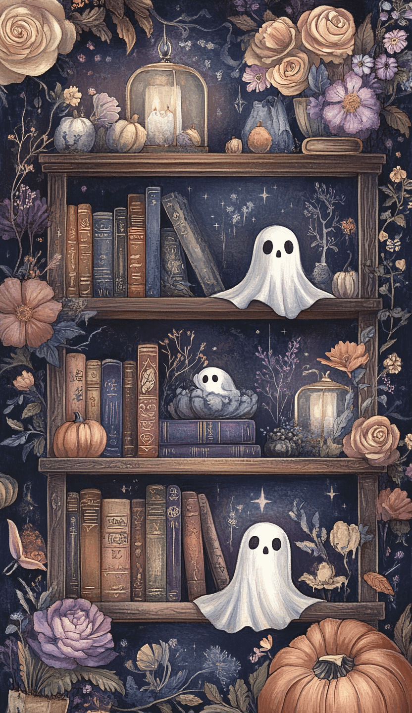 bookshelf design with ghosts