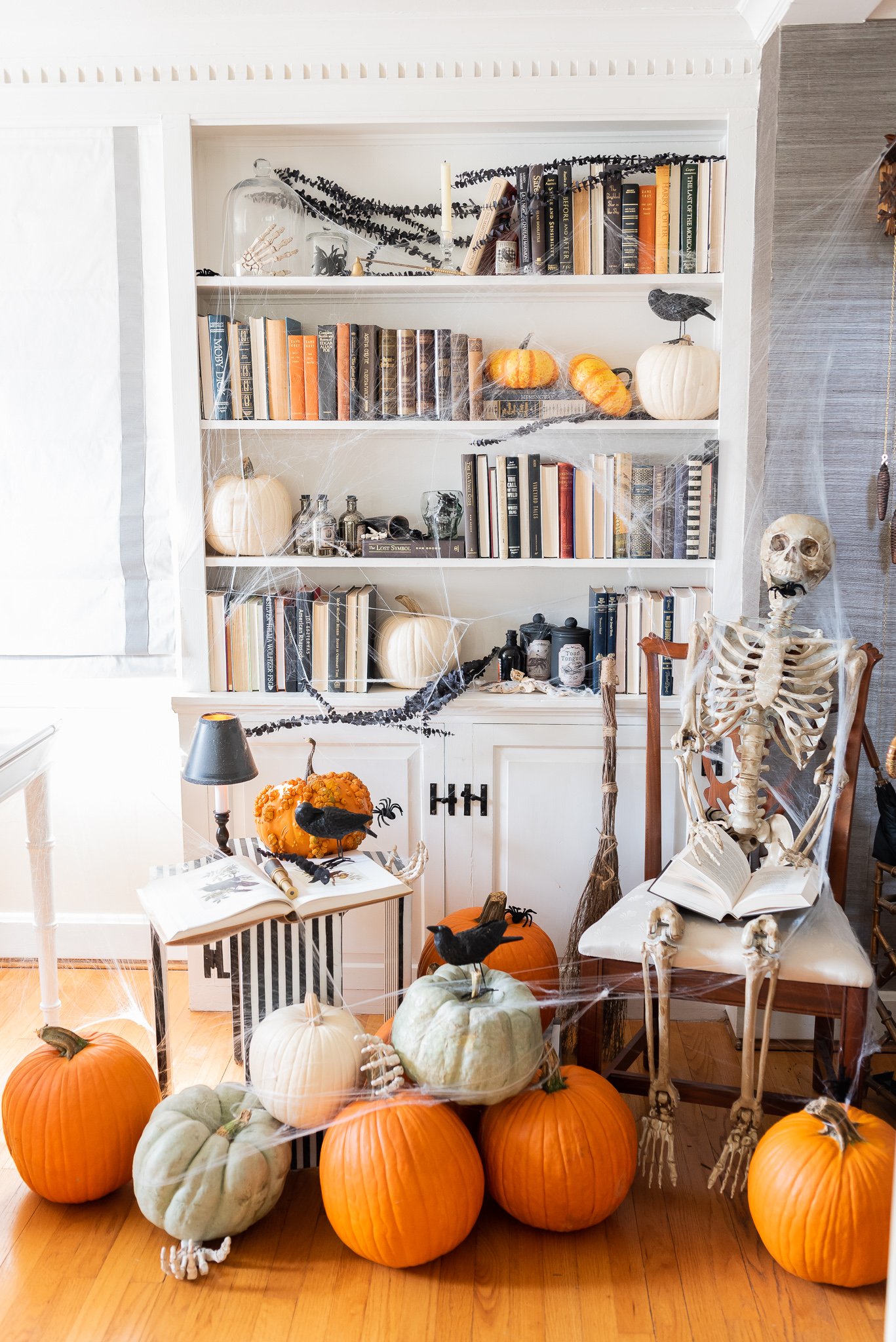 Halloween Spooky Bookcase and Decor
