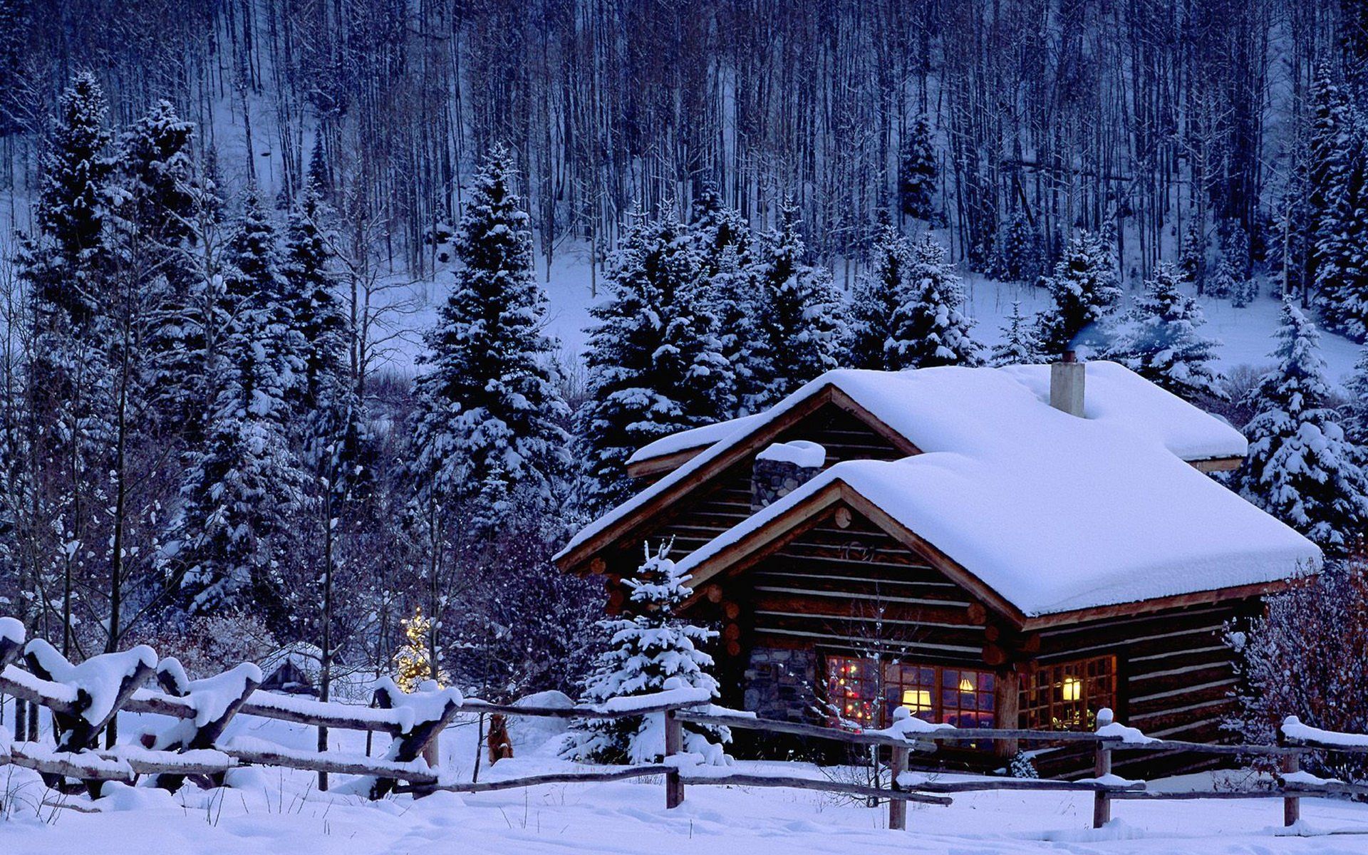 Winter Cabin Retreat HD Wallpaper