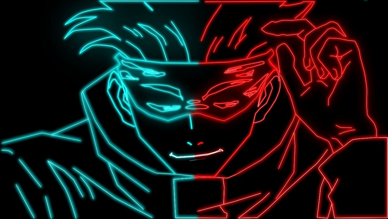 Neon line art of gojo satouro