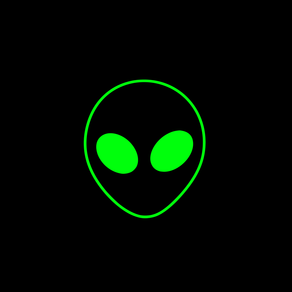 Bright Neon Green Alien Head on Black