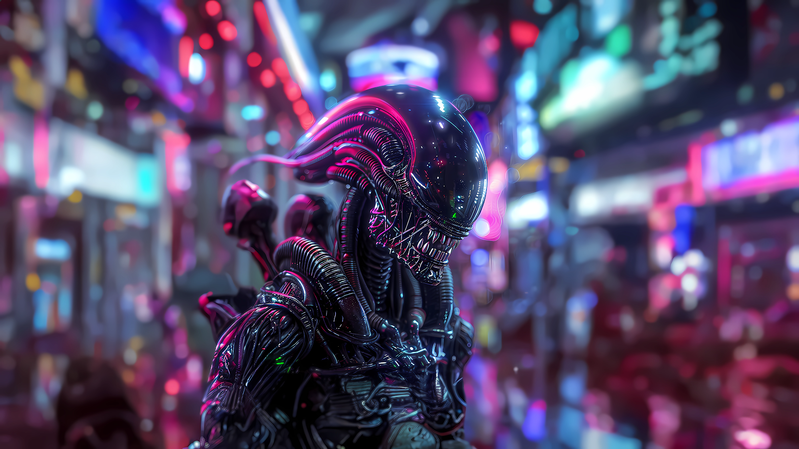 Cyberpunk Xenomorph in Neon City
