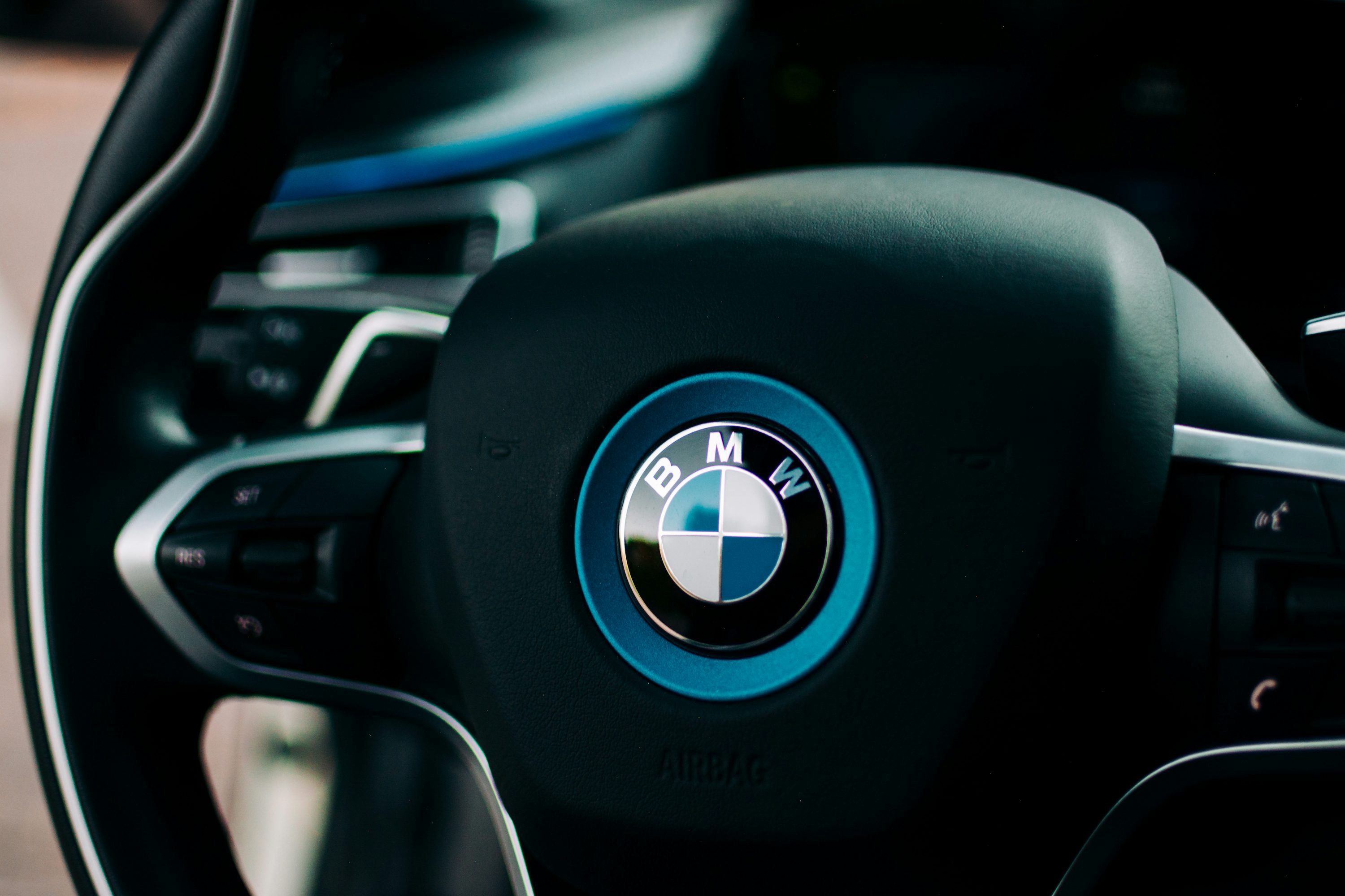 Black BMW steering wheel photo