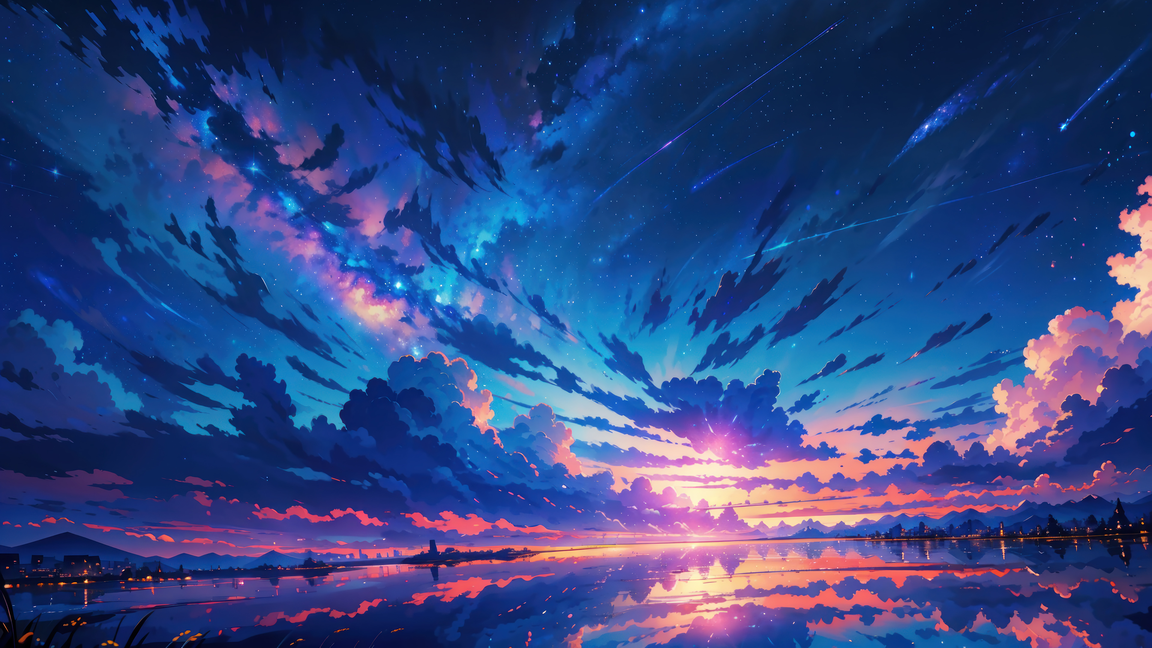 Sunset Anime Art Clouds Sky Scenery