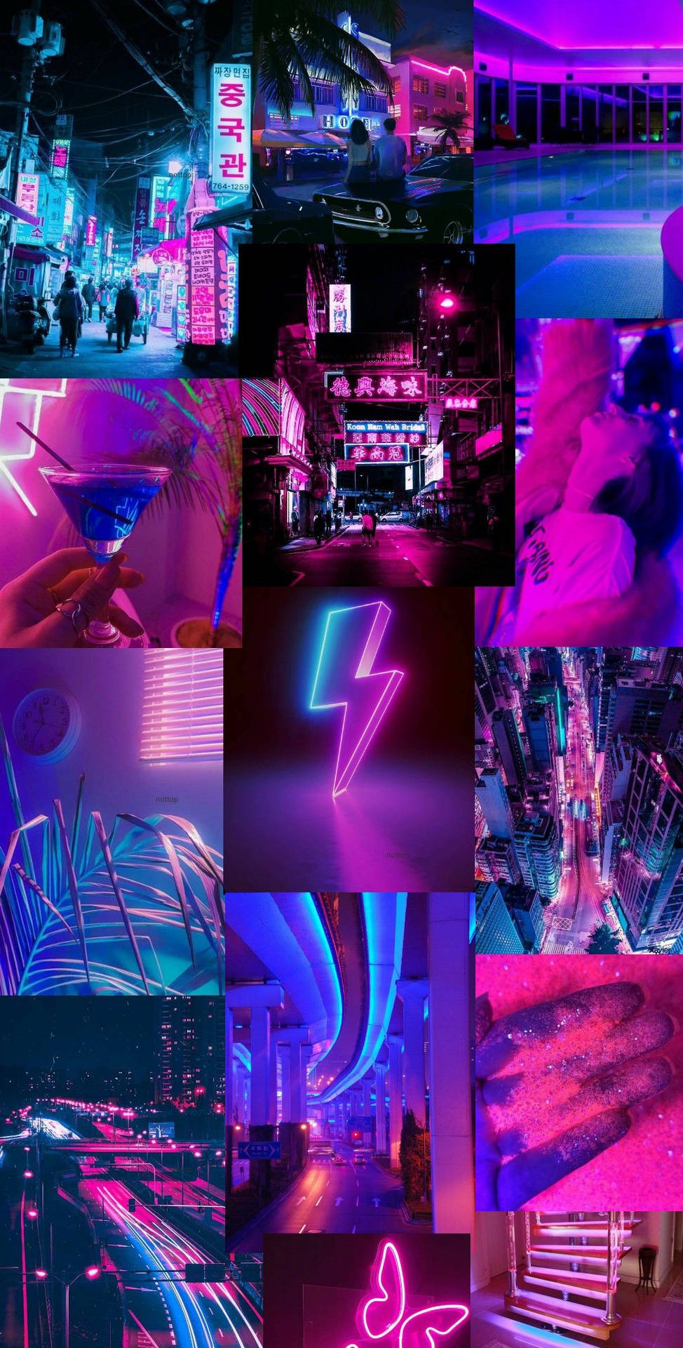 Neon Pink And Blue Photo Wallpaper