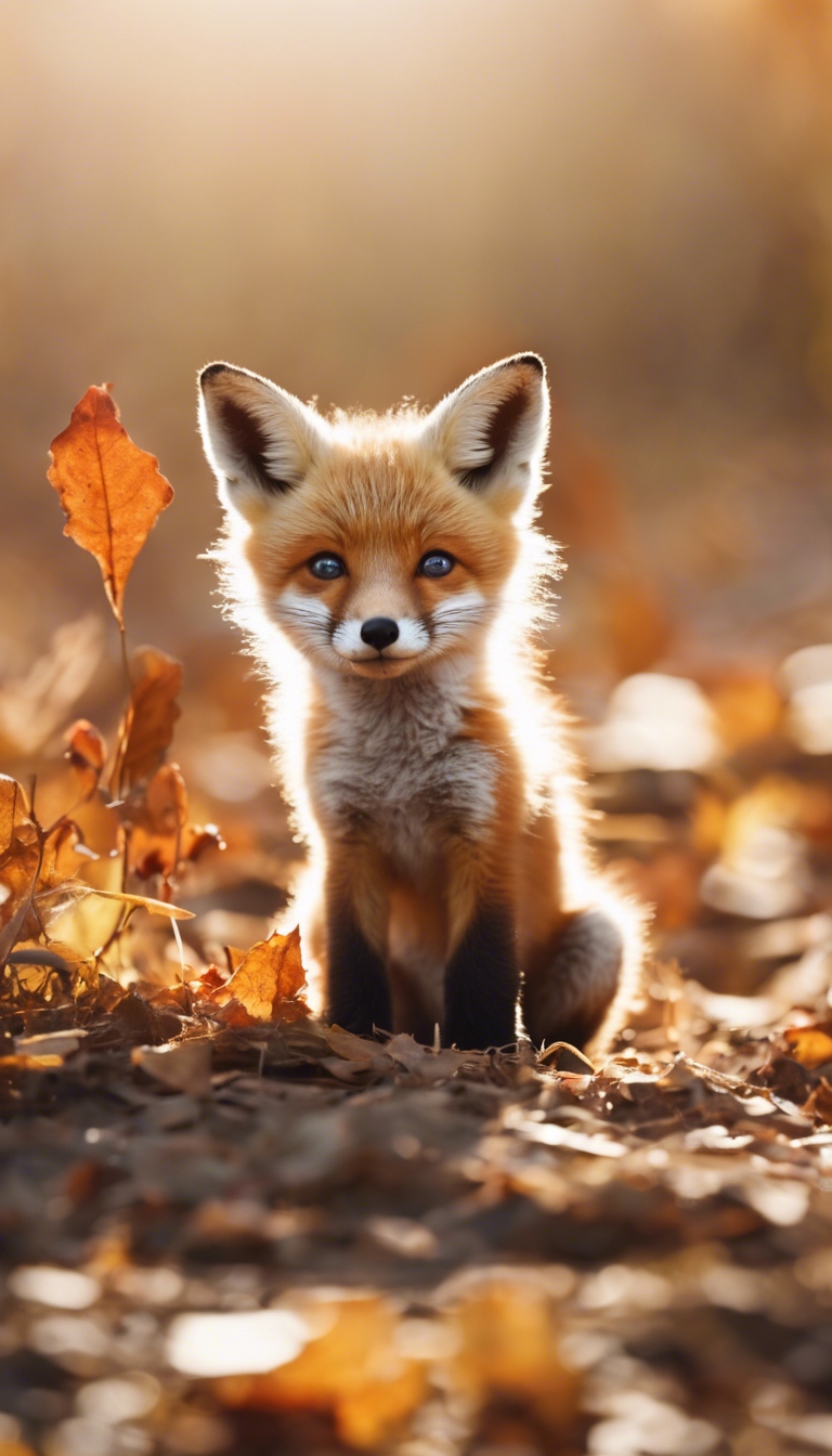 An adorable baby fox playing with its