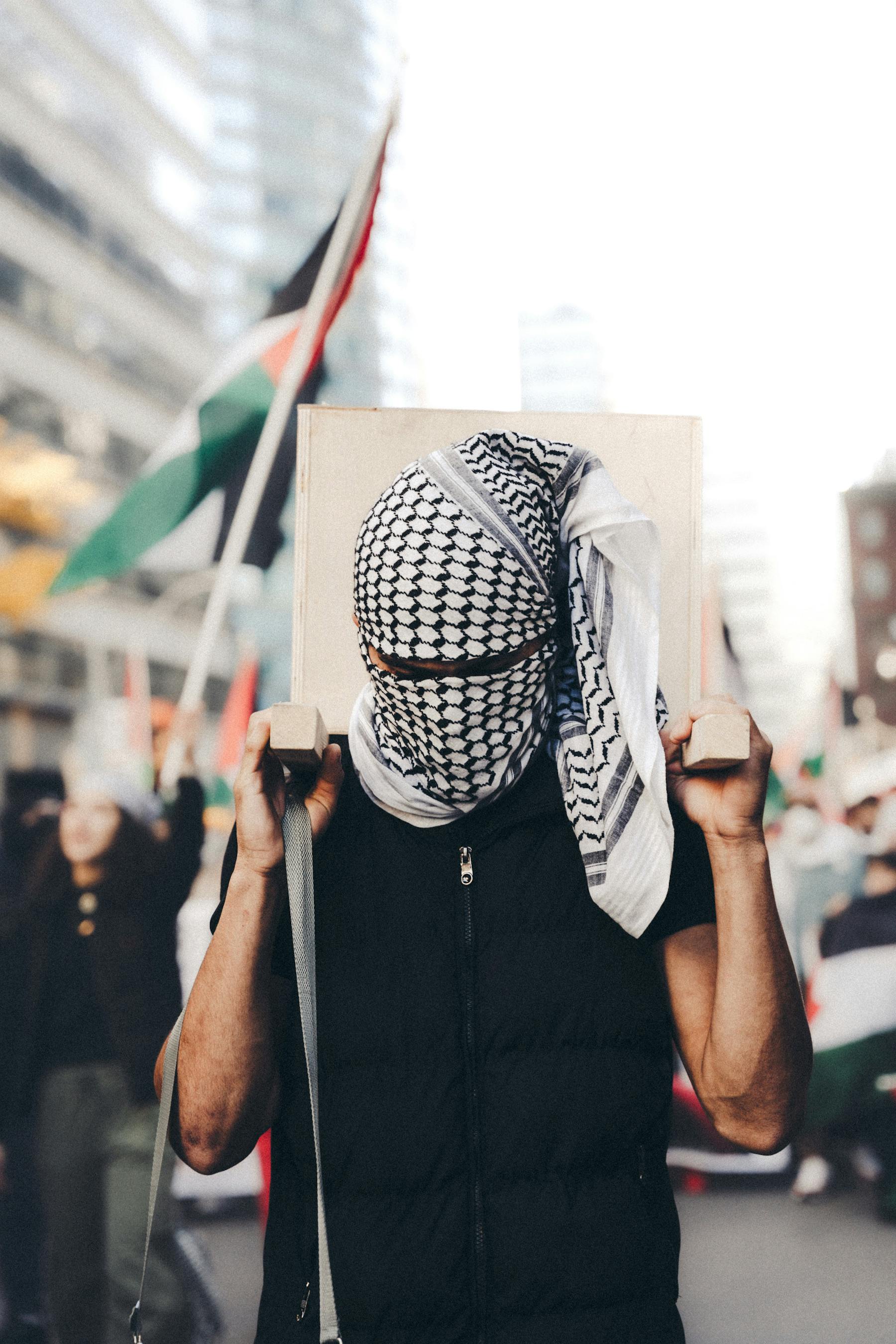 Keffiyeh on a Palestinian Protest