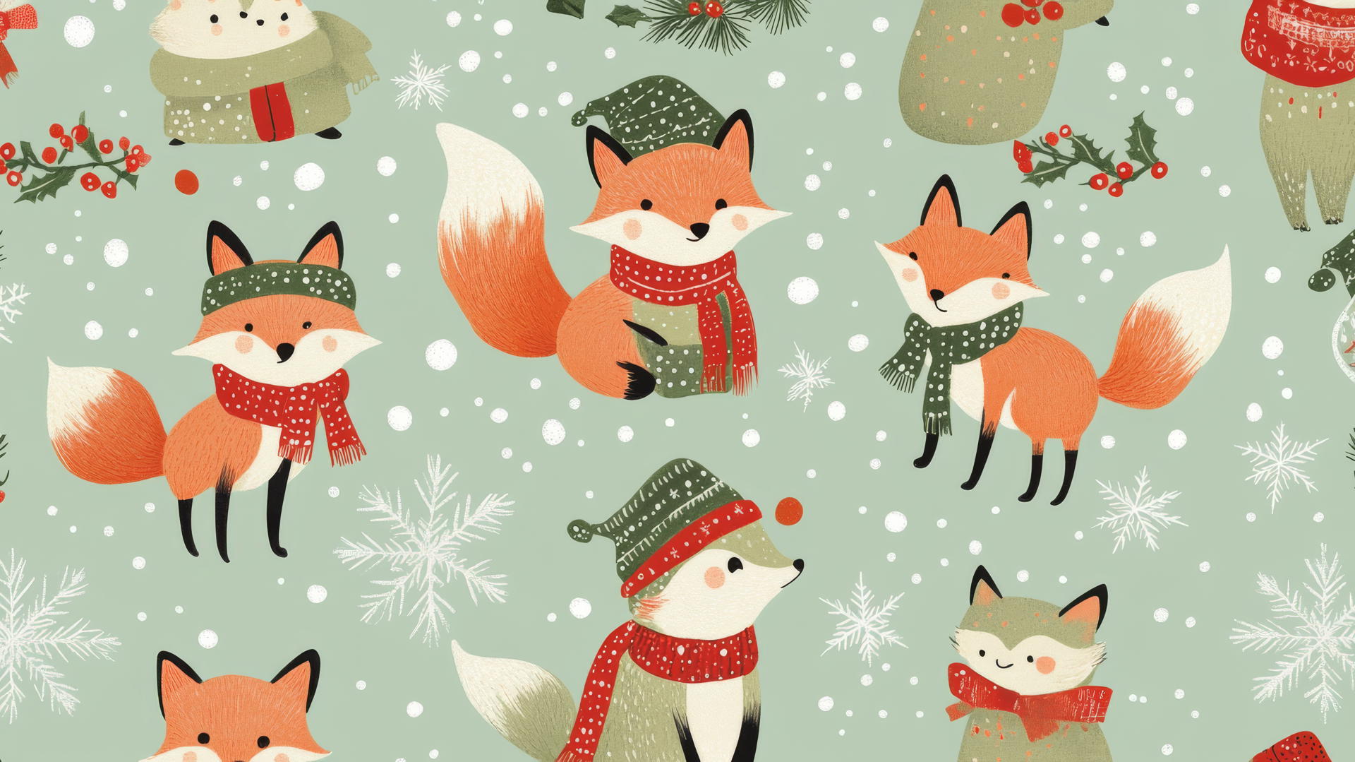 Preppy Wallpaper Christmas with Foxes