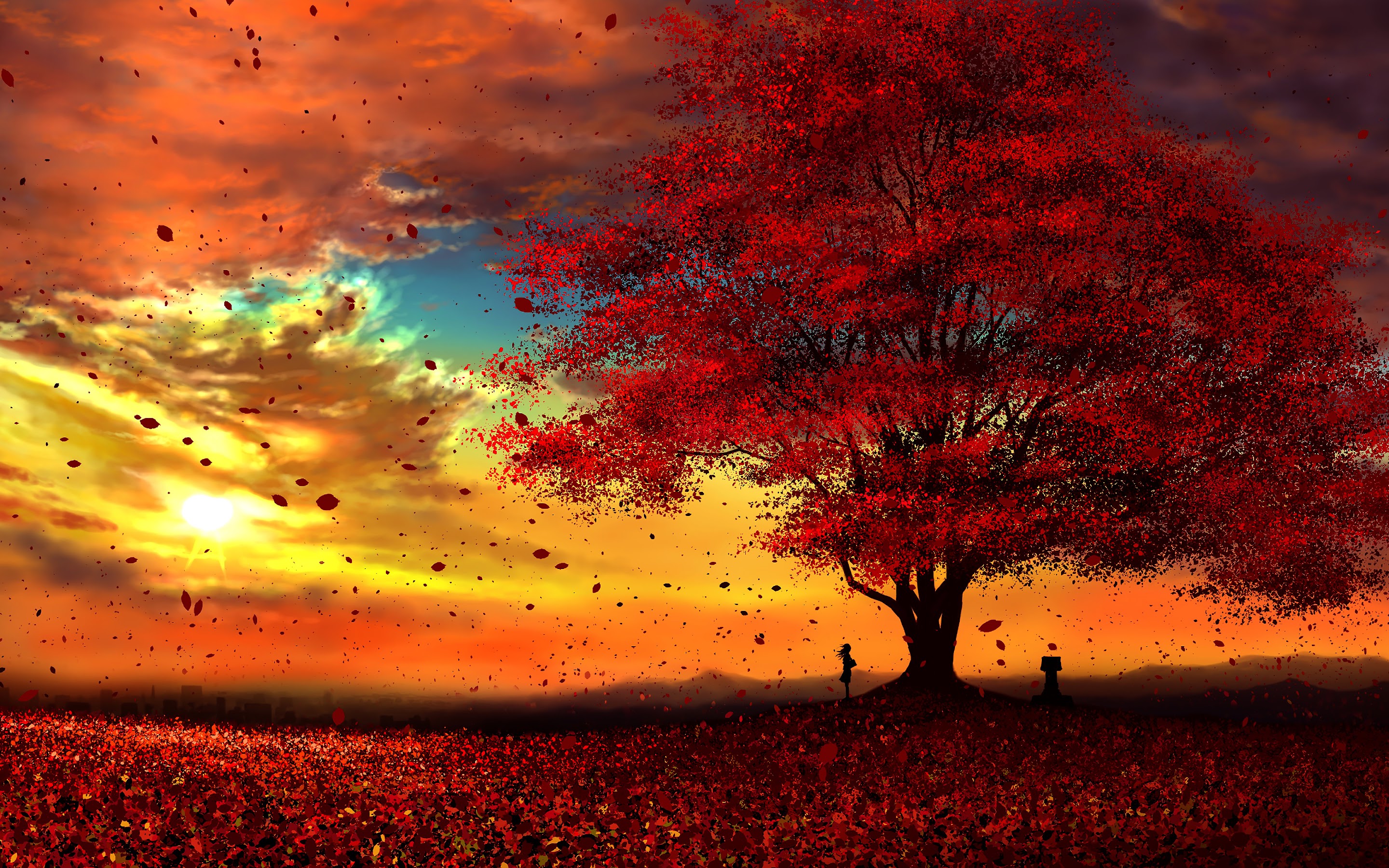 Anime Autumn Scenery Sunset 4K