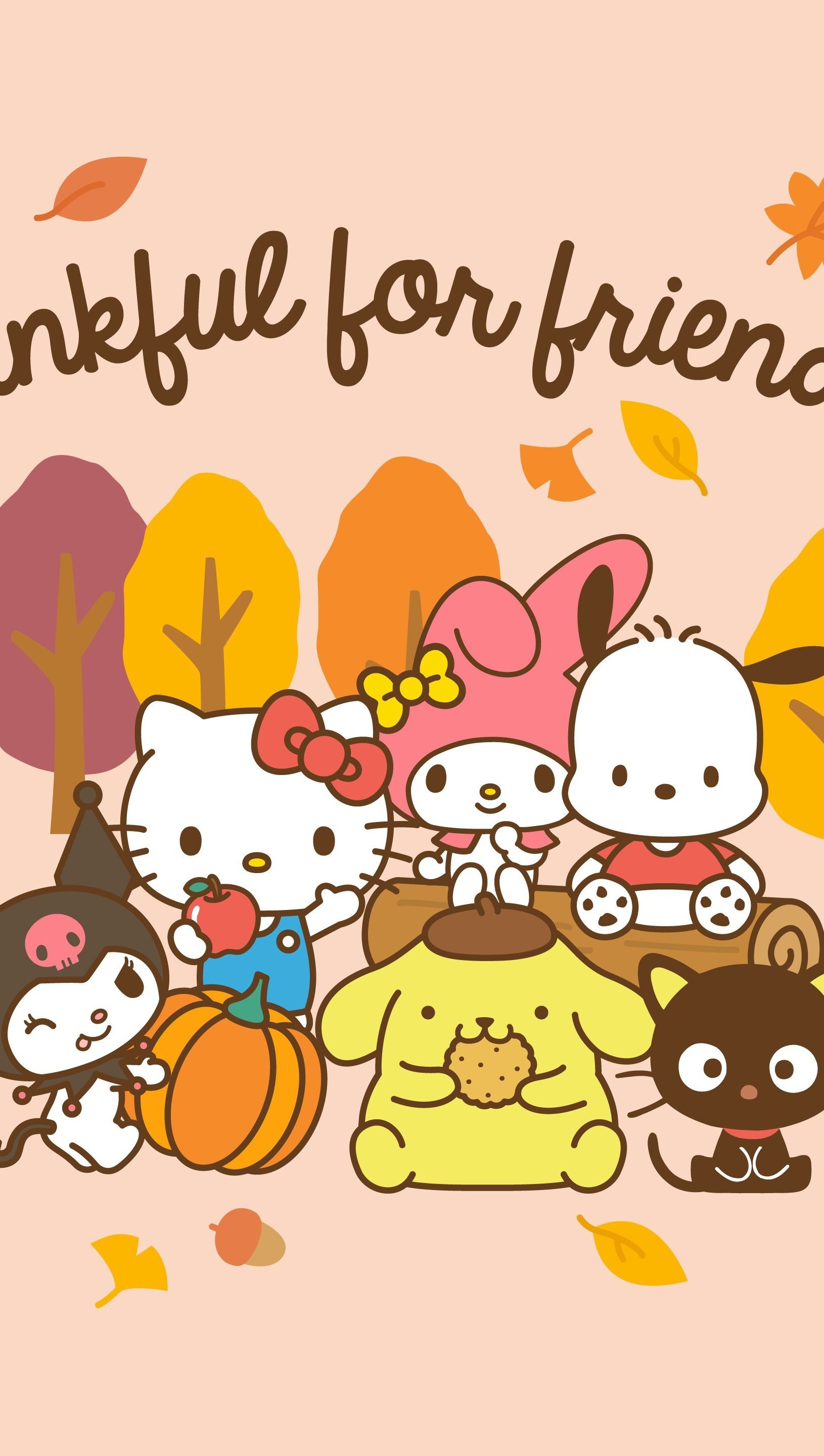 Hello Kitty and characters in Autumn Wallpaper 5k for iPhone and Mobile Phone