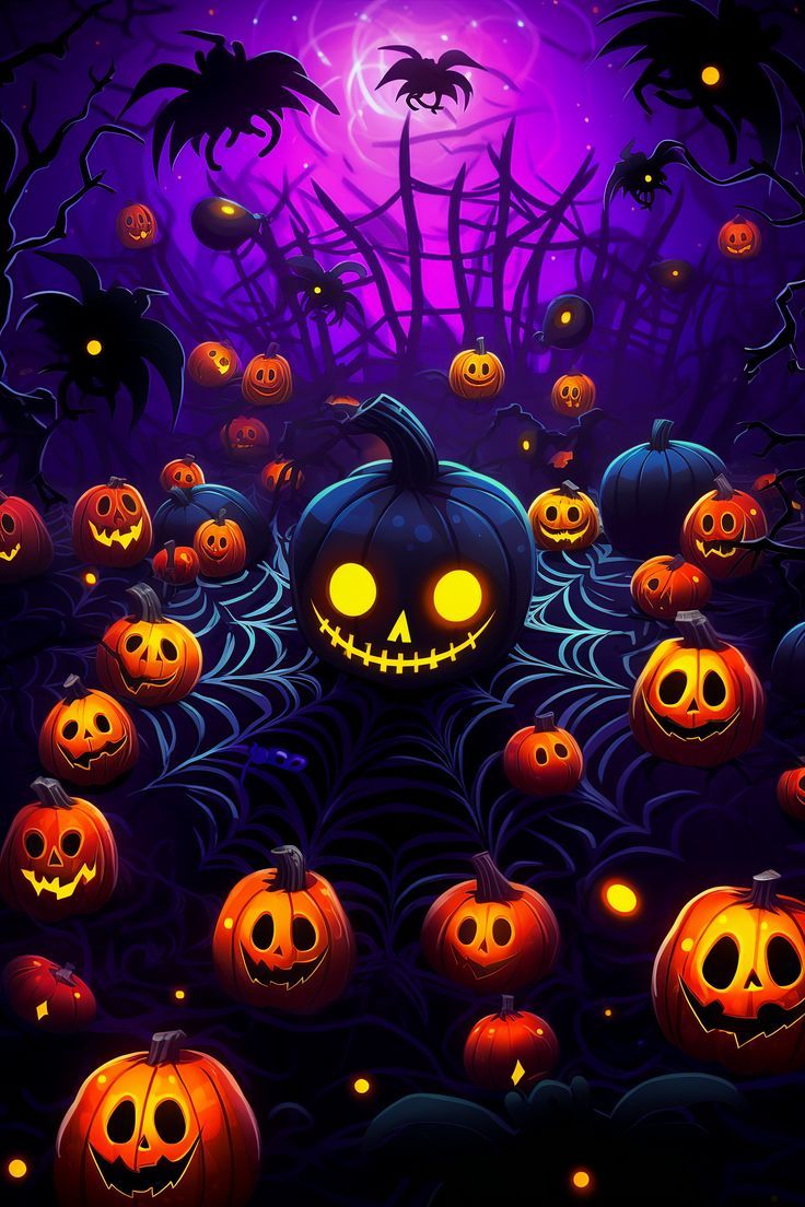Creepy Cartoon Dark Jack O Lanterns Halloween Wallpaper