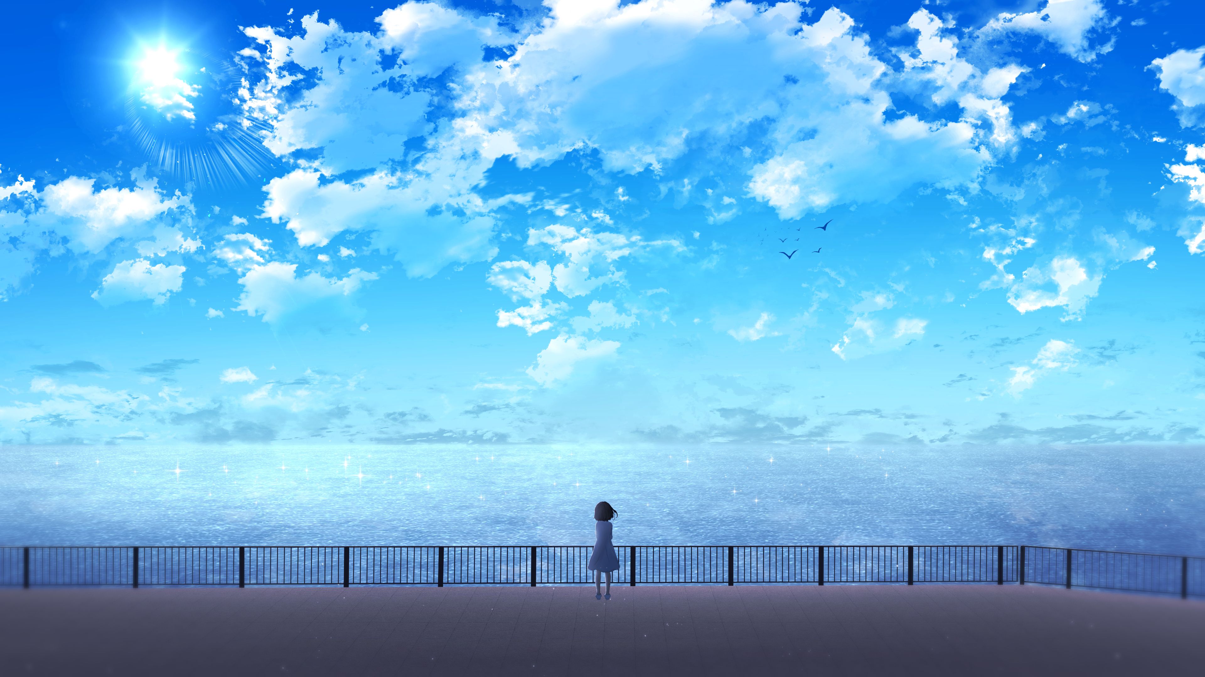 Anime Girl Near Ocean Wallpaper, HD