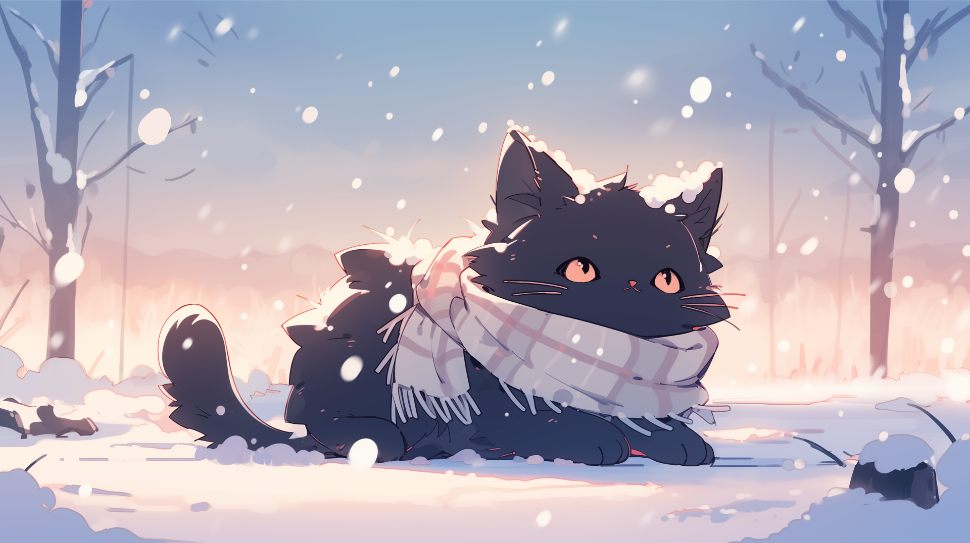 Black Cat in Snowy Winter Wonderland HD