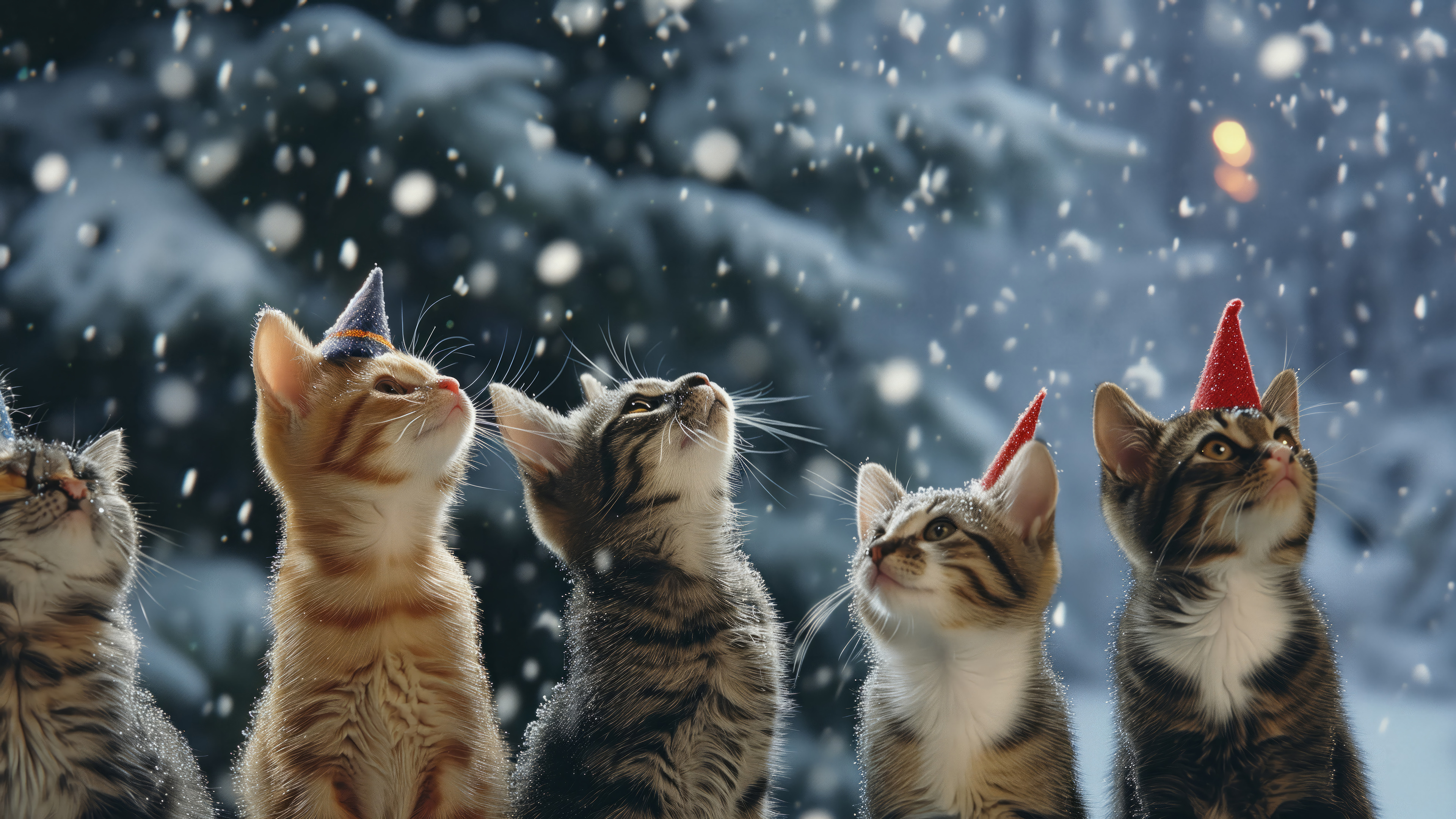 Christmas Snow Kitten Wallpaper 4K HD