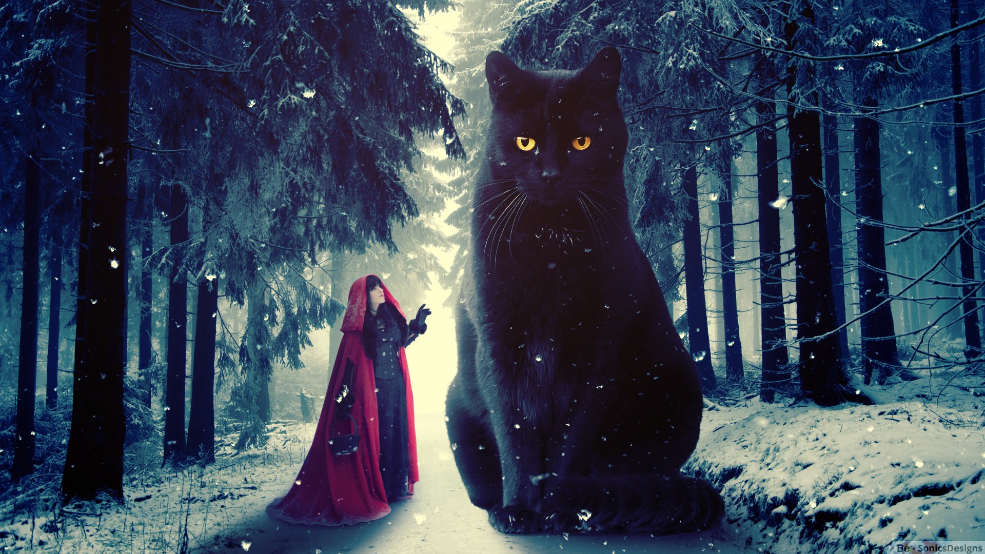 Snowfall Cat Snow Winter Giant Fantasy