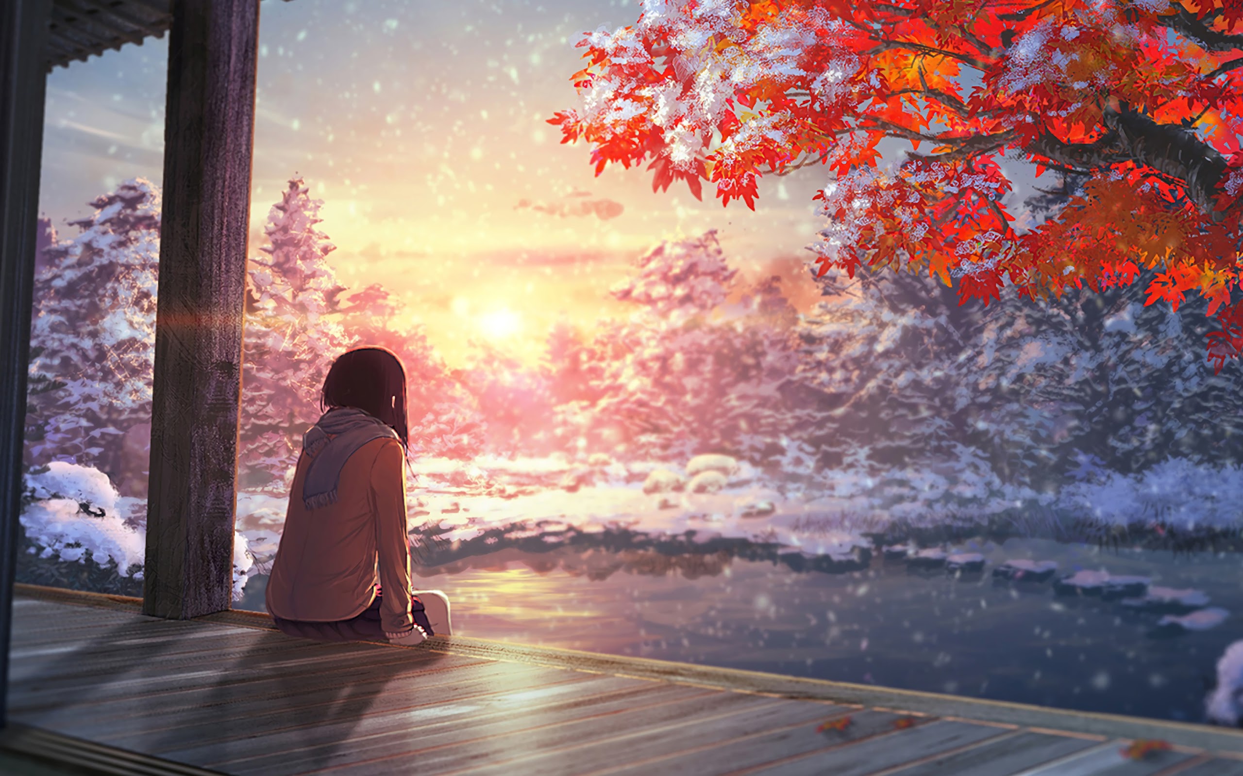 Anime Scenery Autumn Sunset 4K