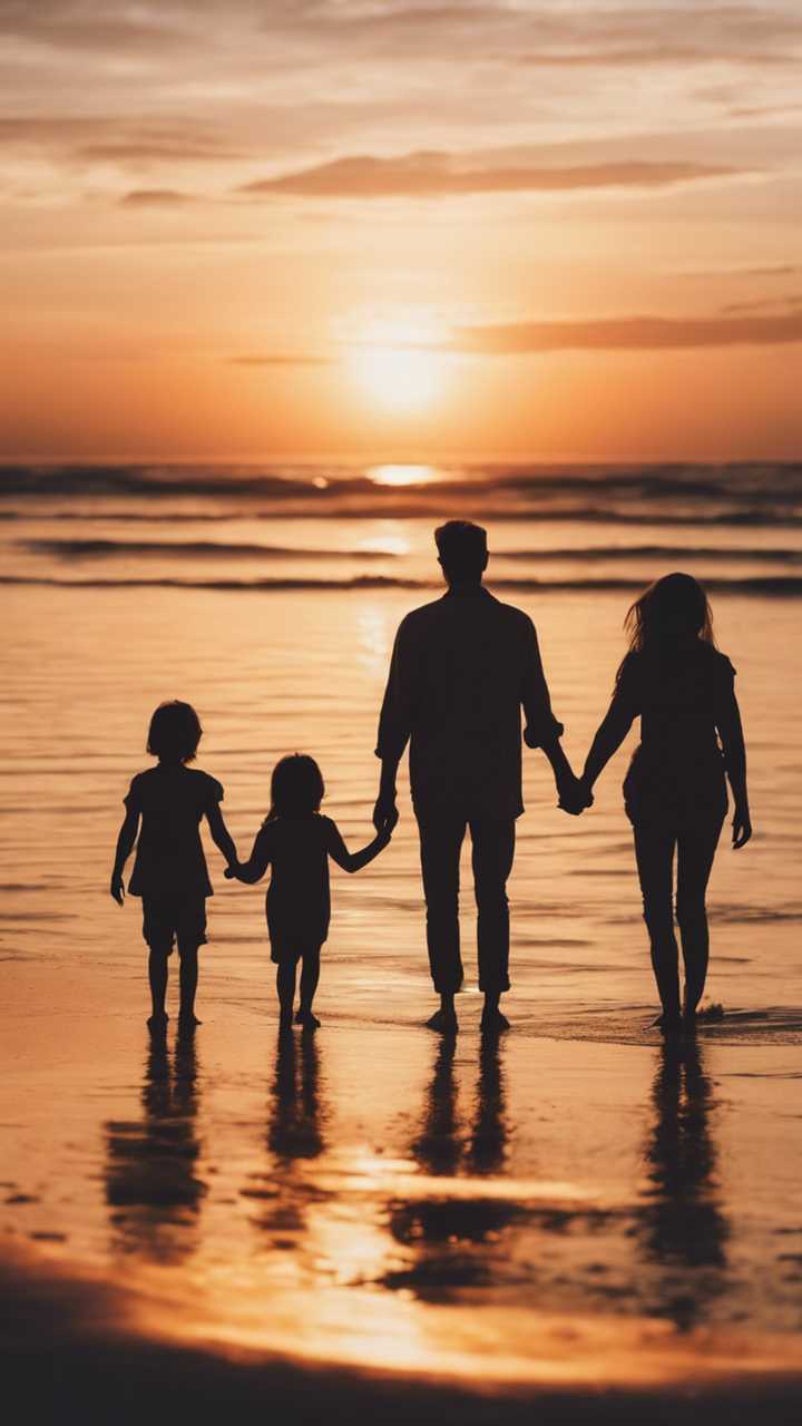 A silhouette of a family holding hands