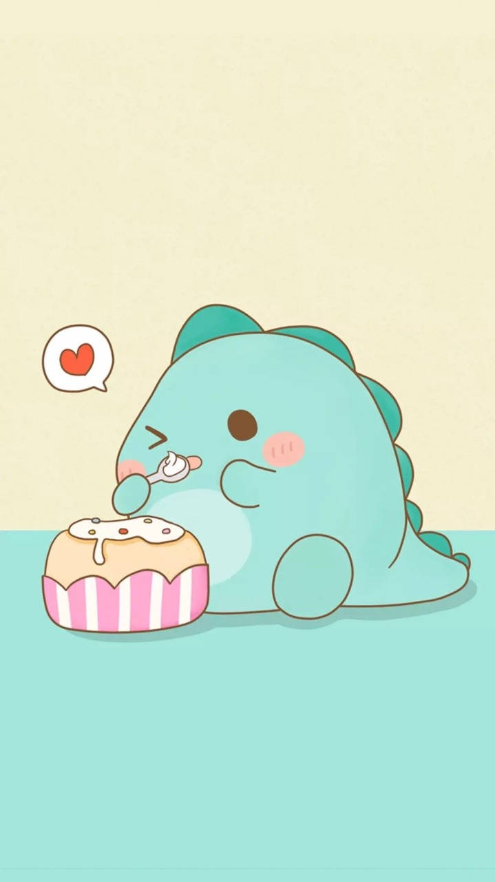 Download Cute Dinosaur Phone Dino Eating Cake Wallpaper