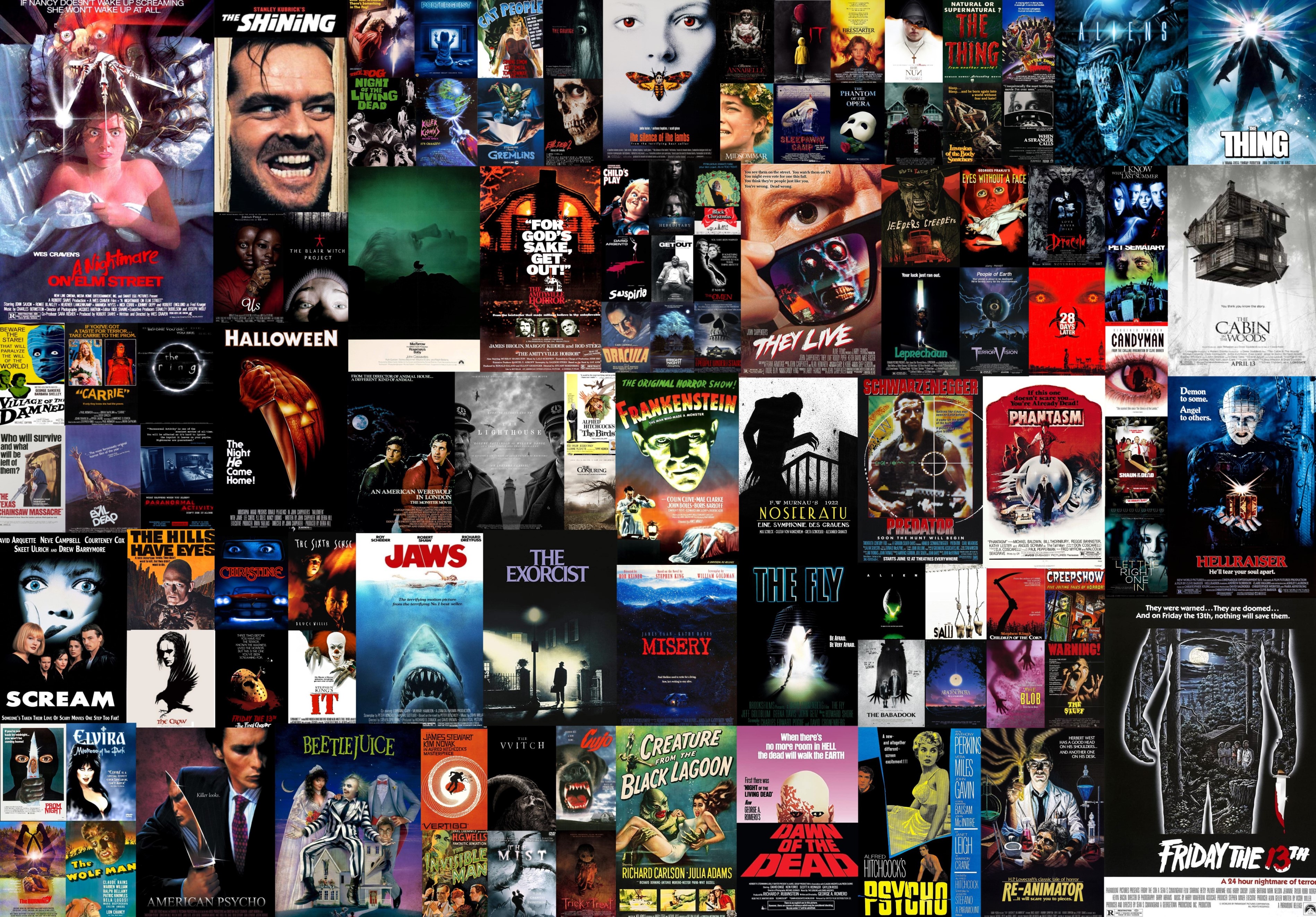 So about 3 days ago I posted a wallpaper of all horror movies I could think of, but there we're many cons, mainly three: the posters we're all over the place, some