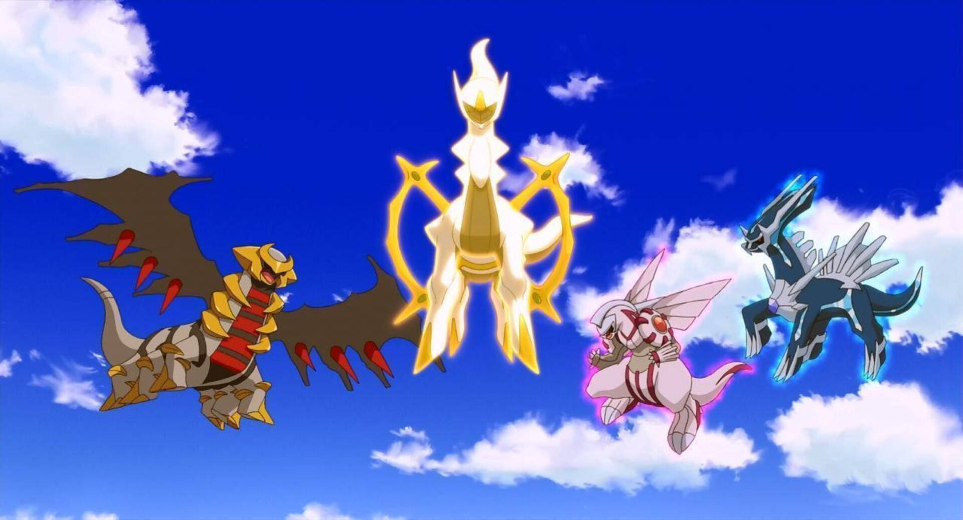 Download The Legendary Pokémon Arceus with the Creation Trio Wallpaper