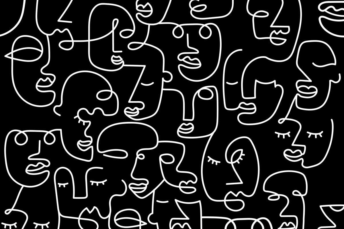 Black Abstract Line Faces Wall Mural- Abstract Murals 13' 6 x 9' 0 (162 x 108)