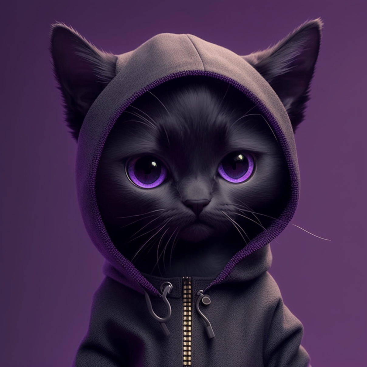 Cute Black AI Cat with Purple Eyes