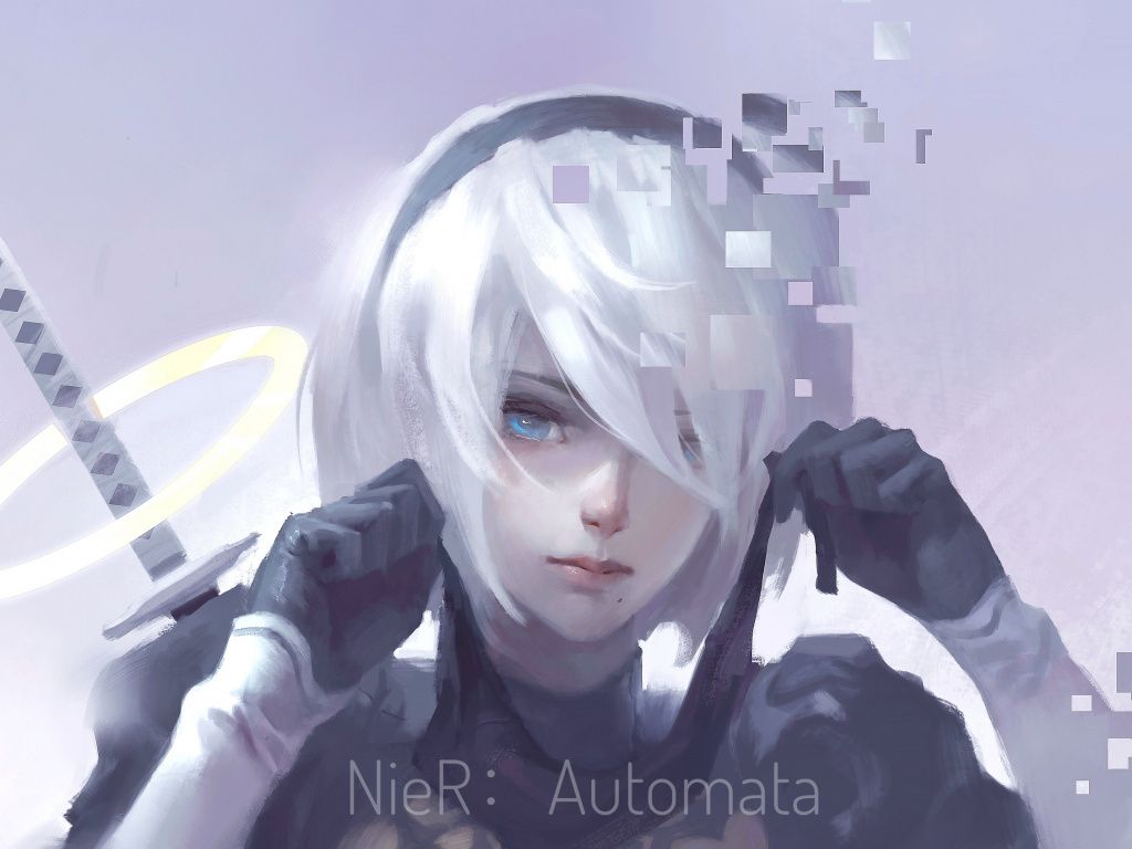 Nier: automata, white hair, b2, artwork