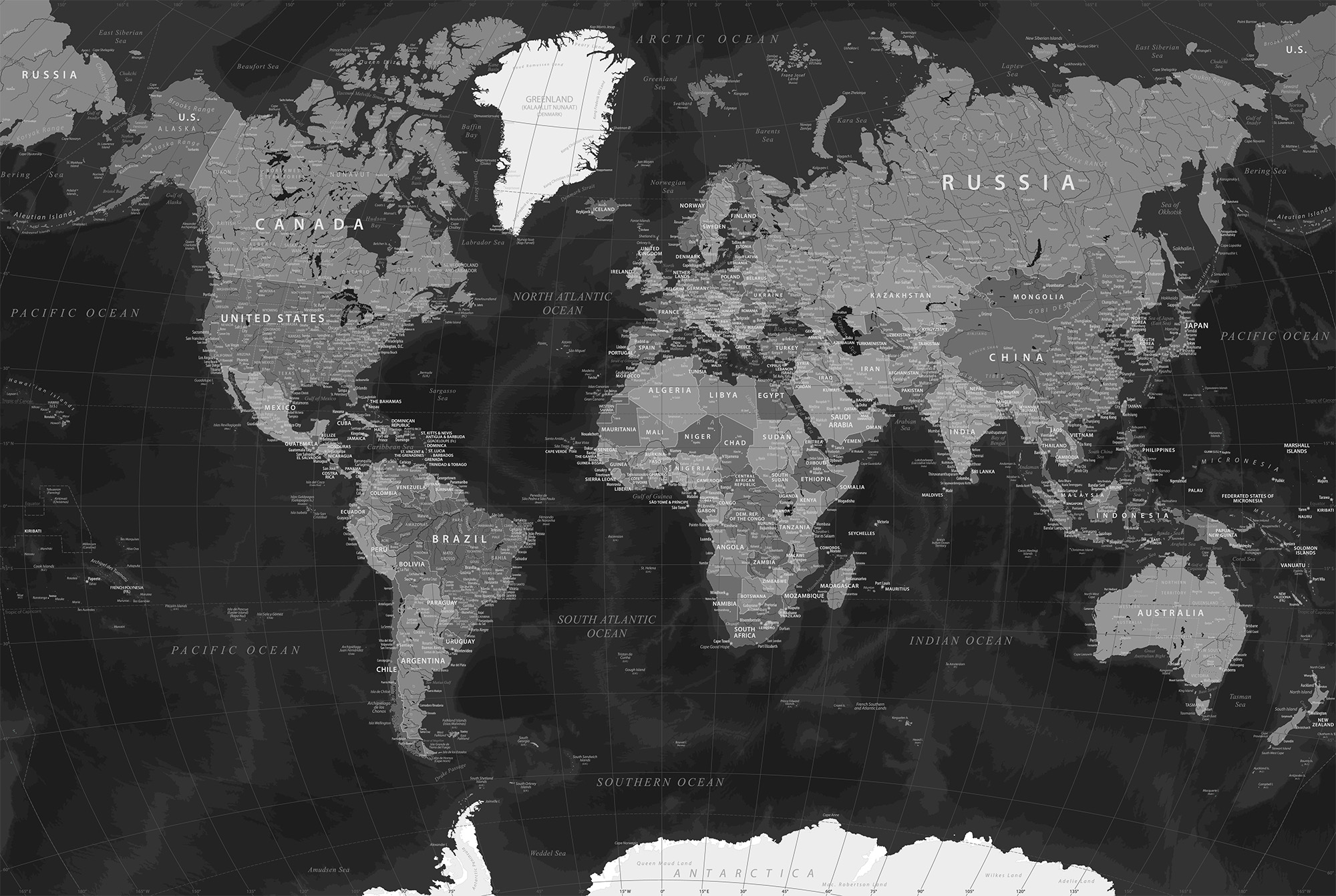 Black World Map Wallpaper for Walls