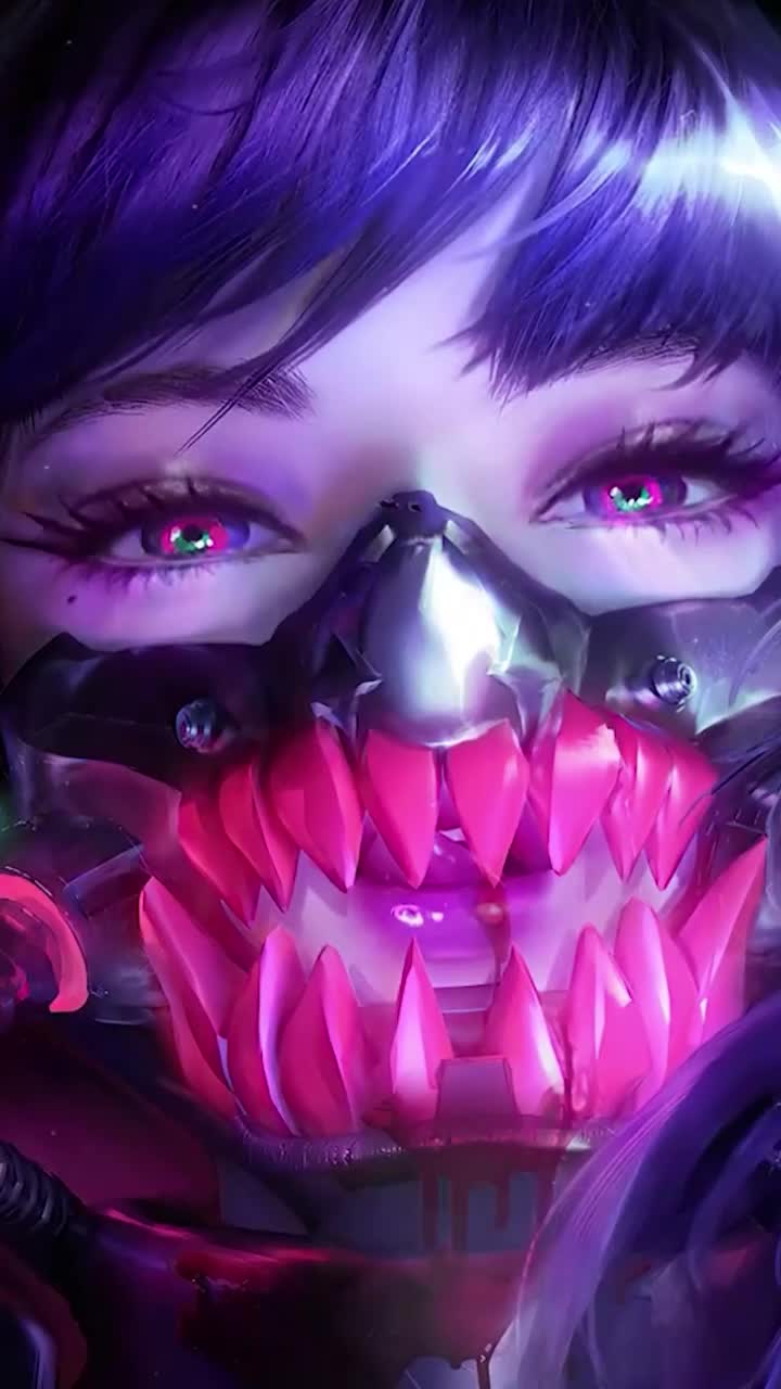 Phone Cyber Neon Mask Girl Wallpaper