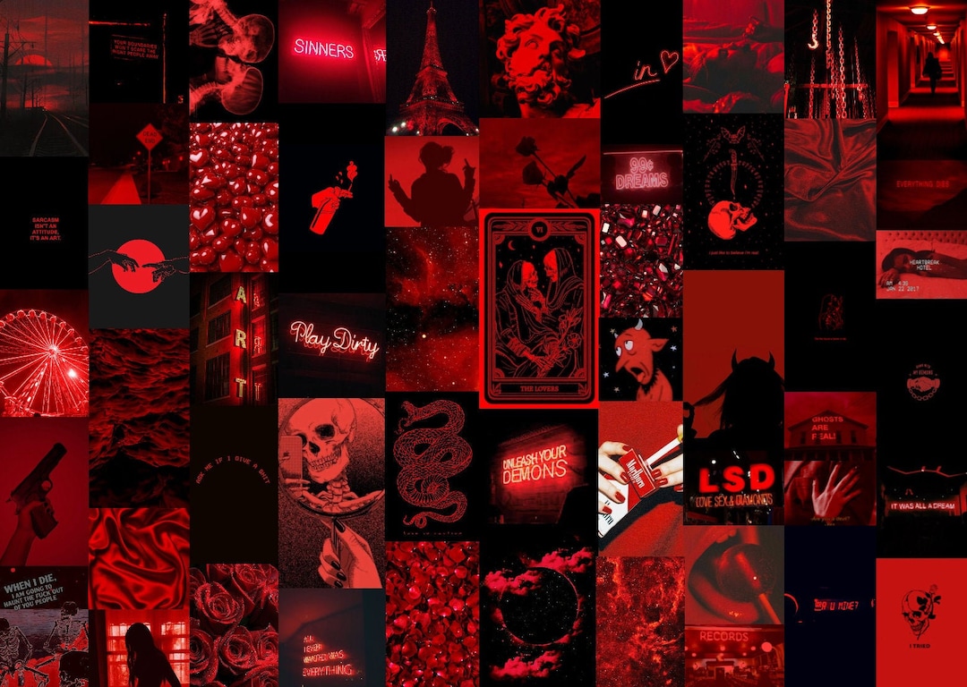 Red Grunge Aesthetic Wall Collage Kit