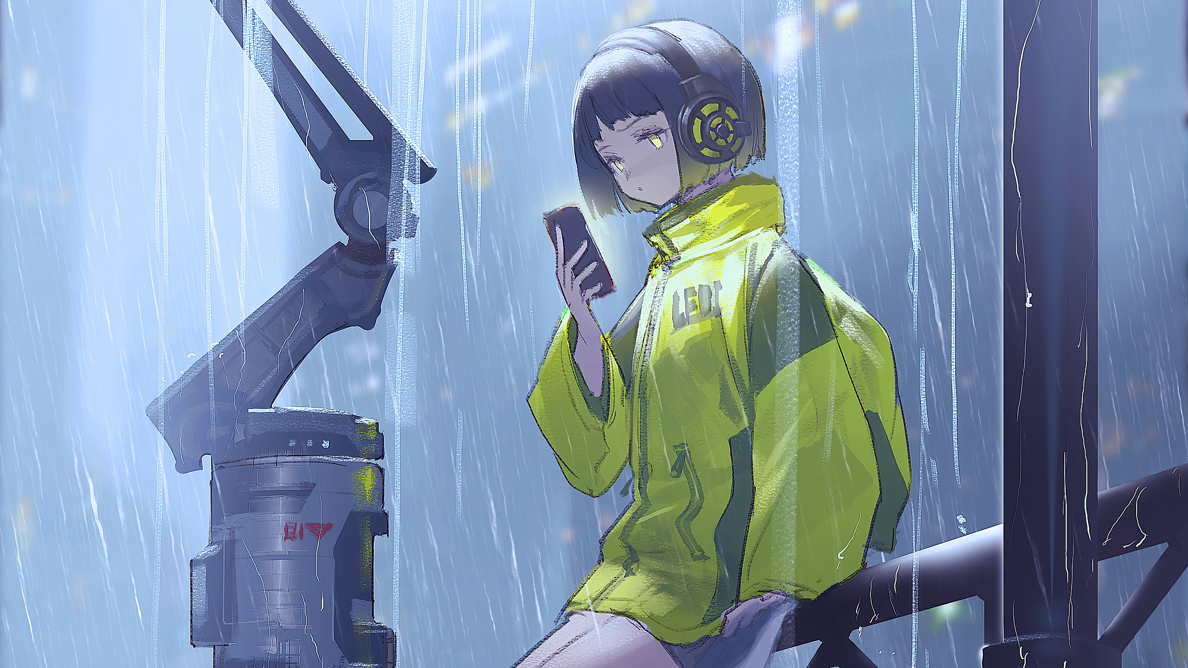 Anime Girl Scifi Umbrella Rain 4k