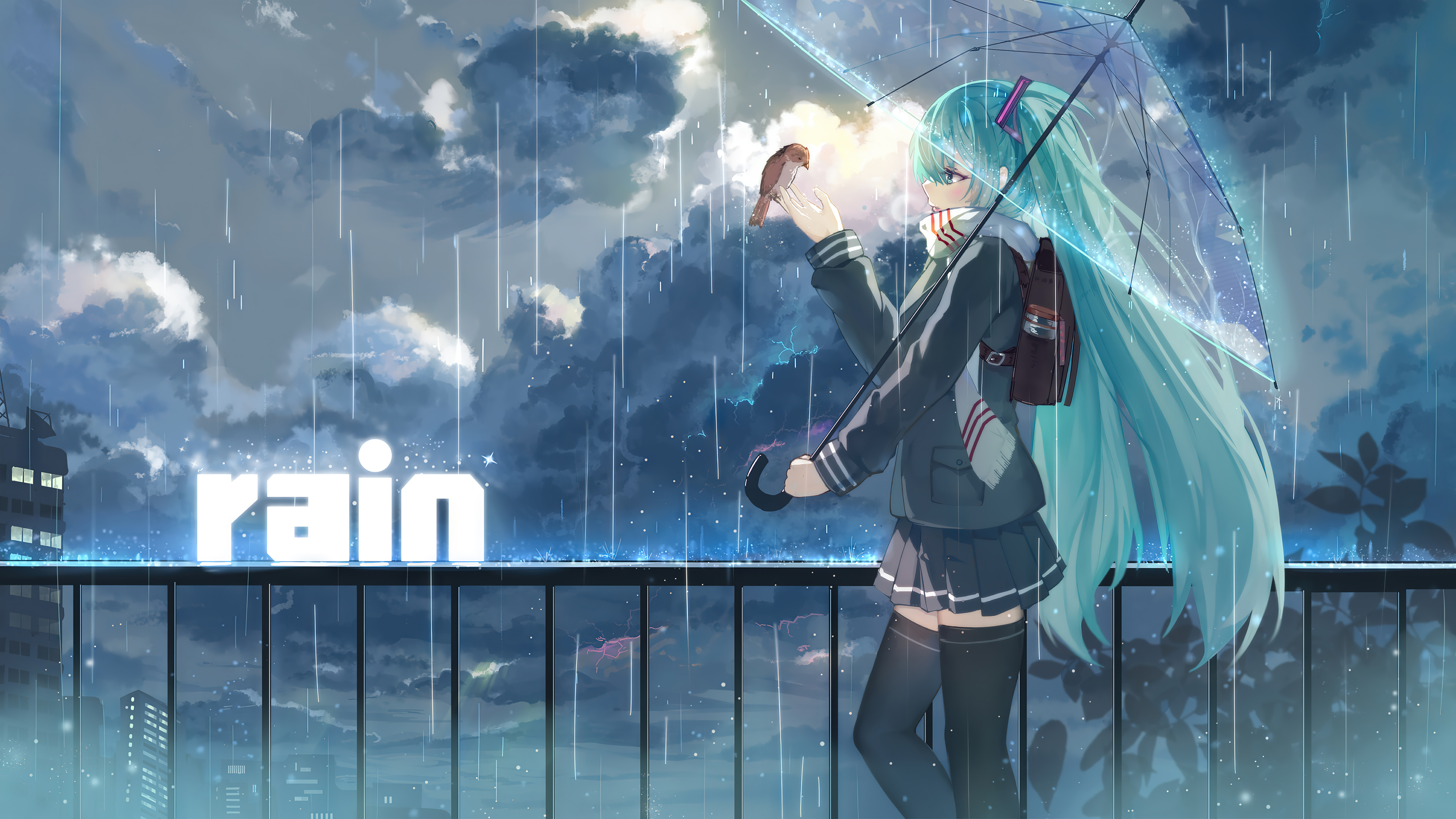 Rain Hatsune Miku Wallpaper 4K HD PC i