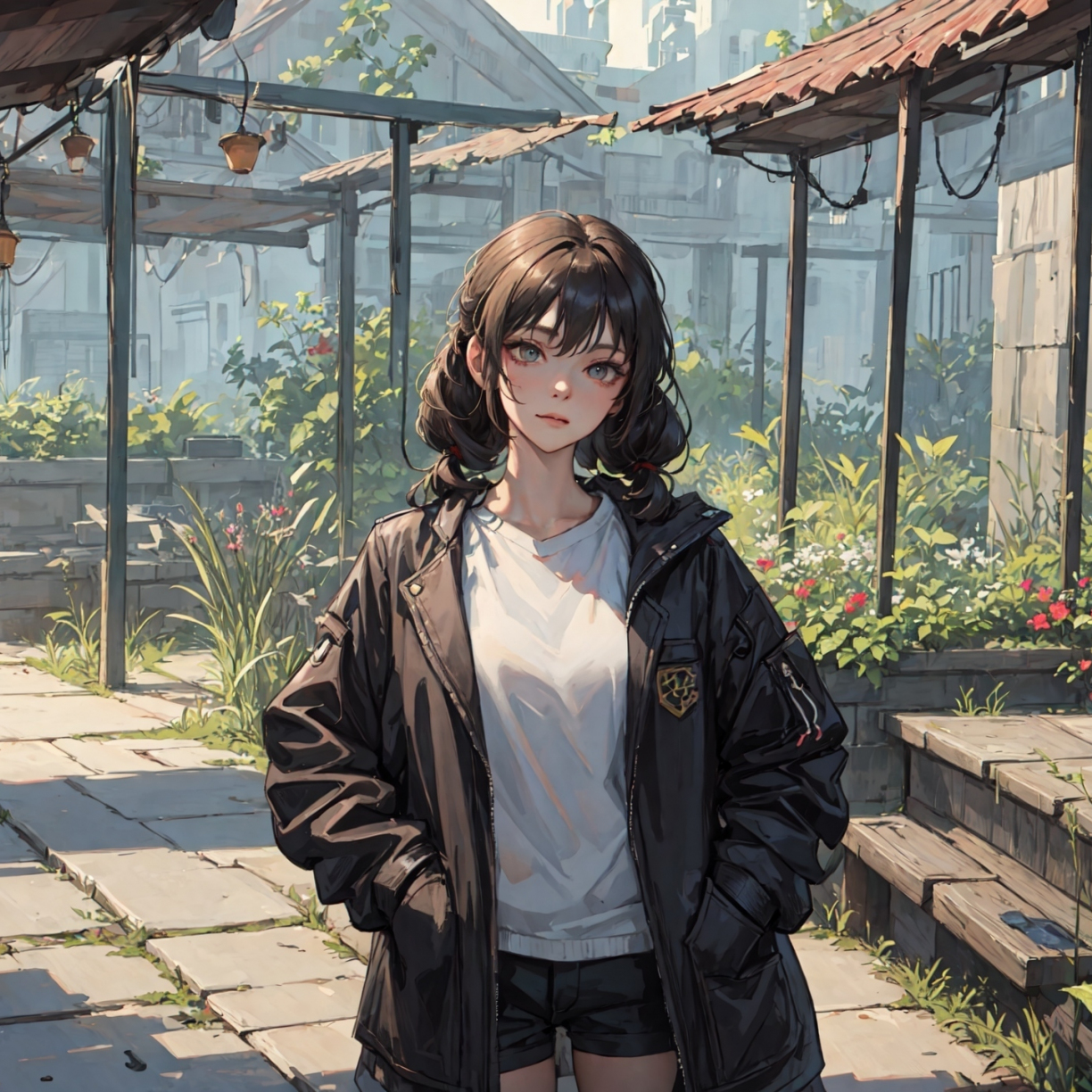 Wallpaper teen girl in leather jacket